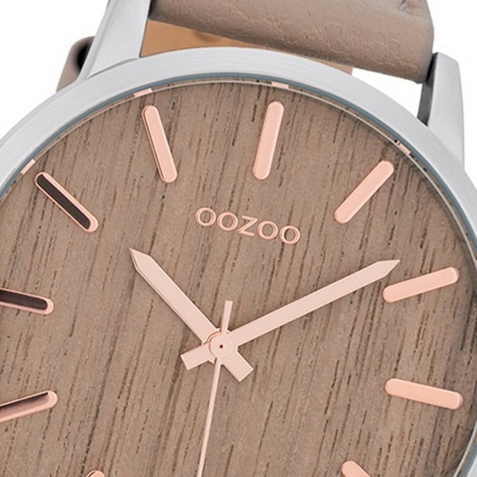 OOZOO Quarzuhr Oozoo Herren Armband-Uhr grau, Herrenuhr rund, groß (ca.  45mm) Lederarmband, Fashion-Style