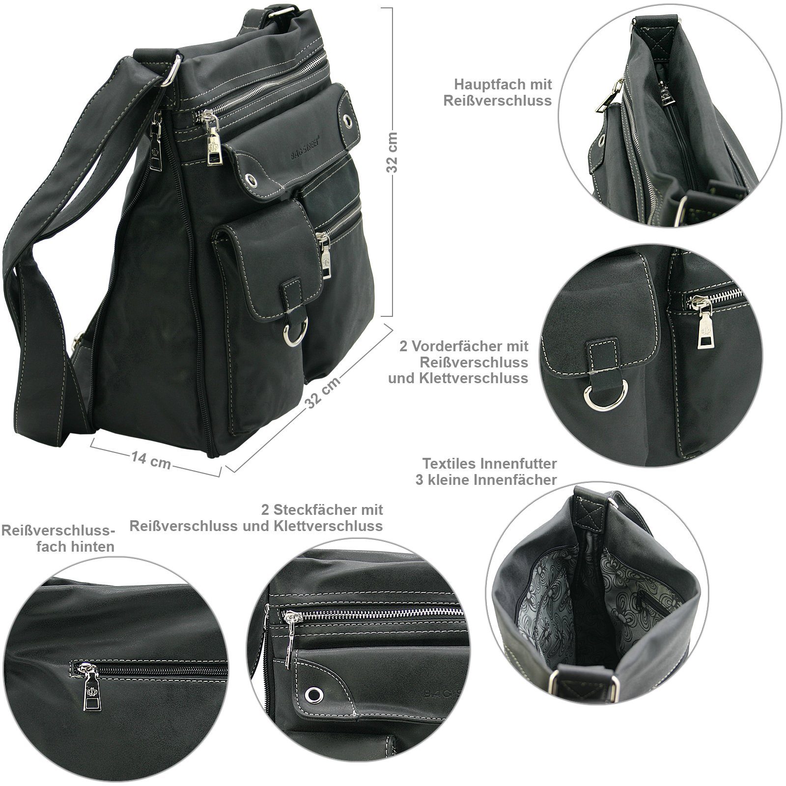 BAG STREET INTERNATIONAL Schultertasche Damen Umhängetasche - sportlich - viele Fächer