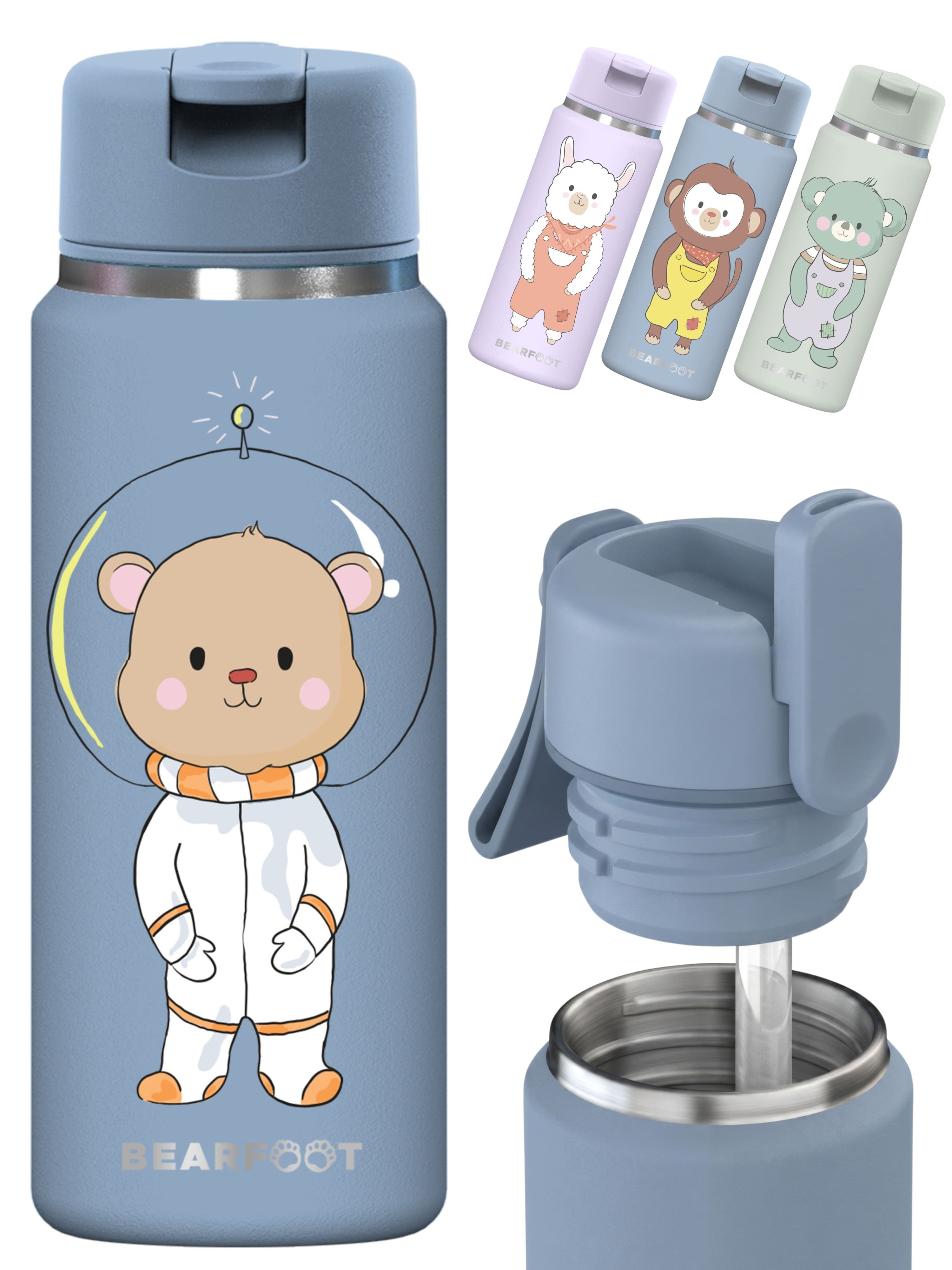 BEARFOOT Trinkflasche TINY Thermo Kinder Trinkflasche Edelstahl - Astro Bär blau, Thermosflasche, auslaufsicher, Edelstahl, Kinderflasche, BPA-frei
