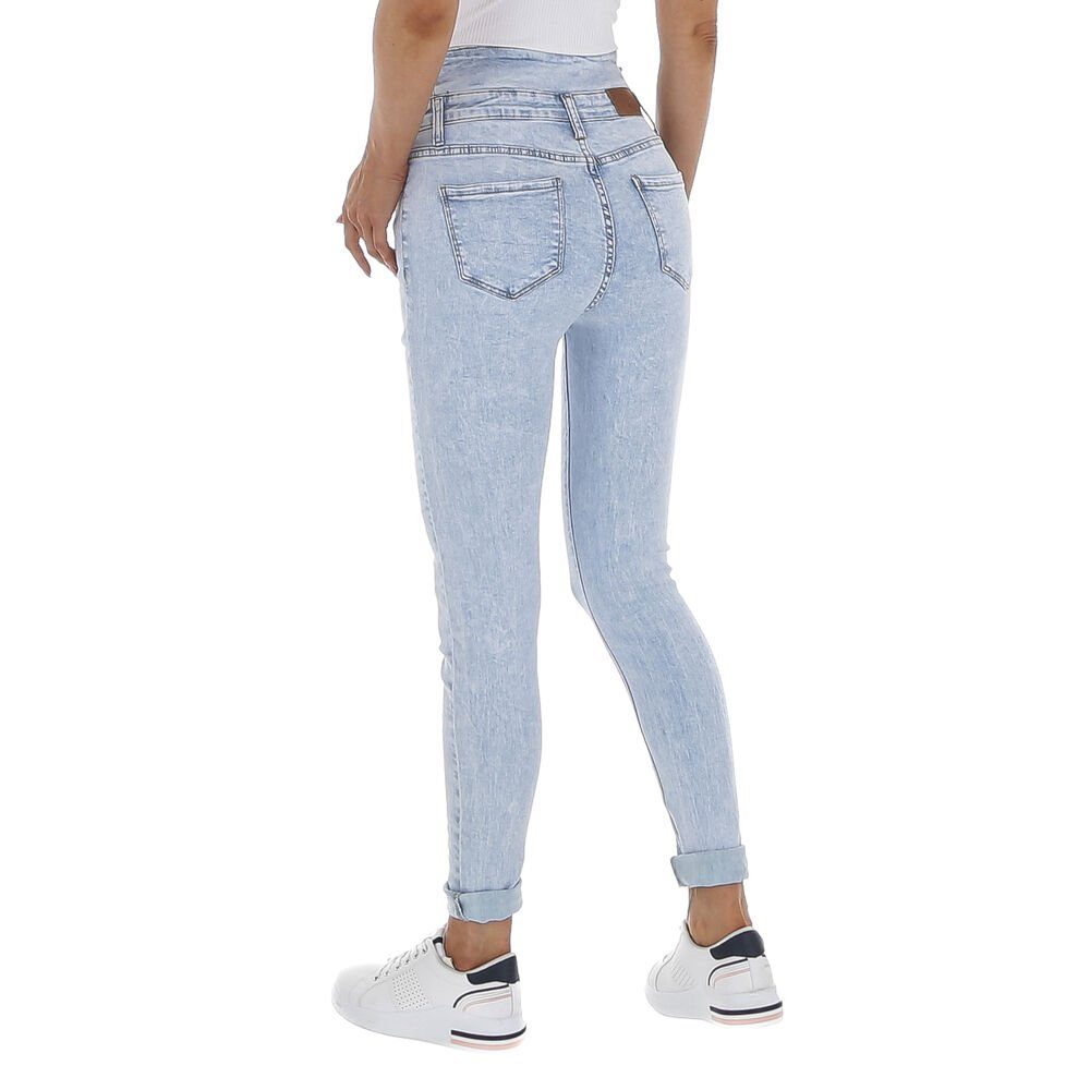 Hellblau Waist in Damen High-waist-Jeans Ital-Design Stretch High Freizeit Jeans Used-Look