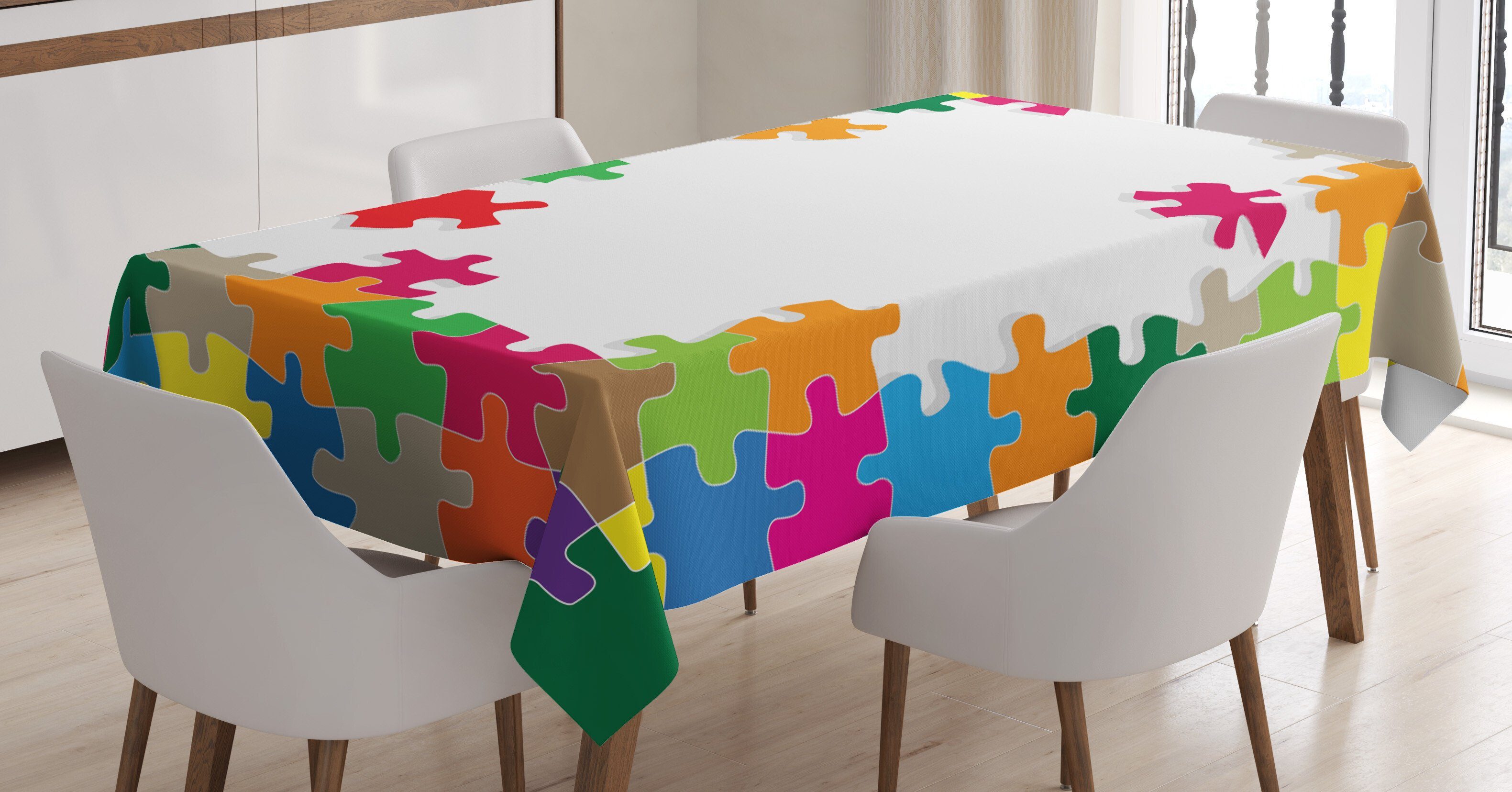 Abakuhaus Tischdecke Farbfest Waschbar Für den Außen Bereich geeignet Klare Farben, Brettspiel Bunte Puzzle