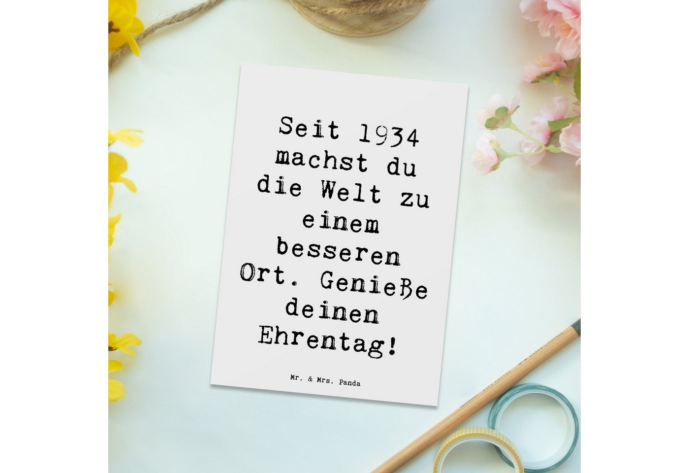Thumbnail - Mr. & Mrs. Panda Postkarte Spruch 1934 Geburtstag - Weiß - Geschenk, Ehrentag, Einladung, Dankes