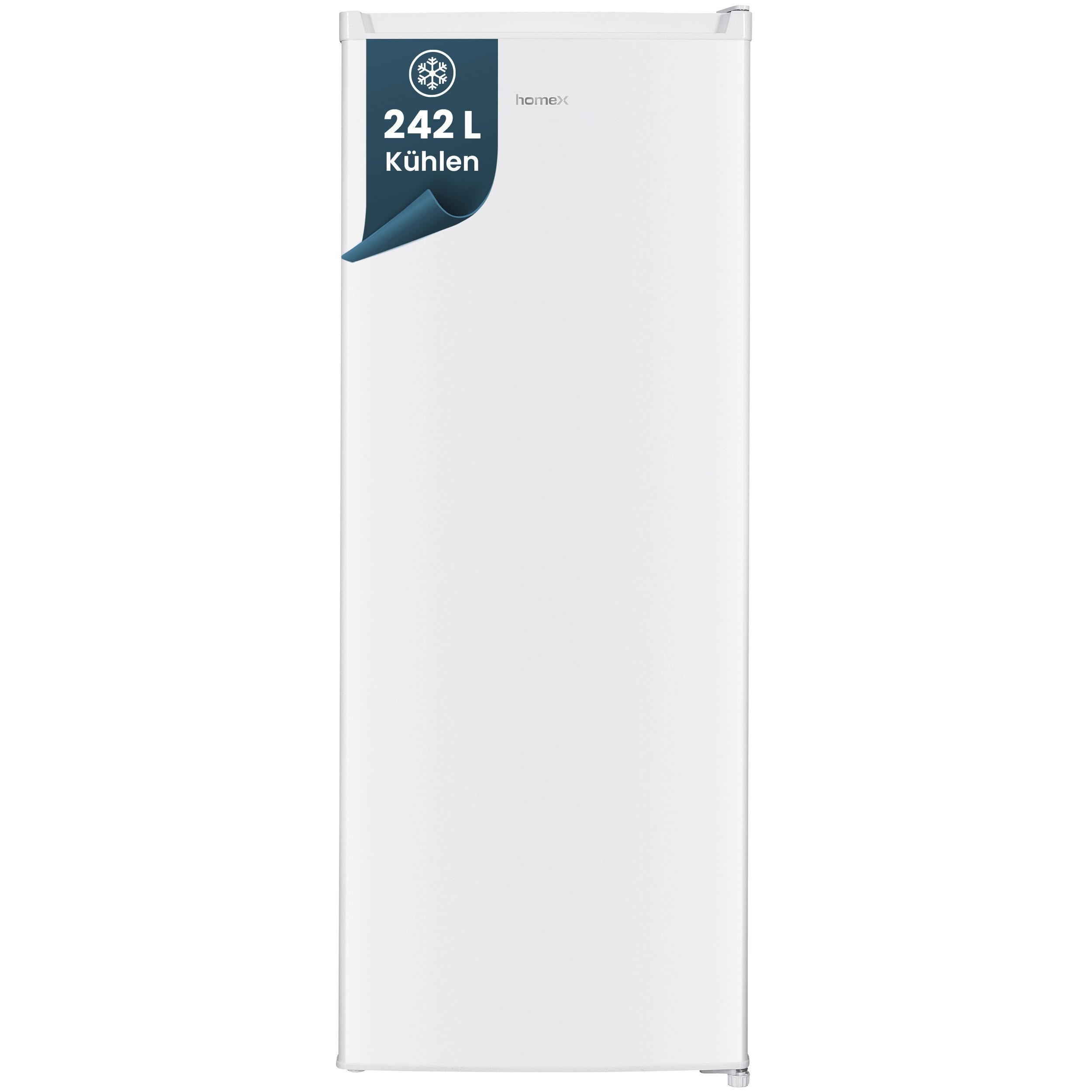 homeX Kühlschrank CS2422E-W, 143 cm hoch, 54.5 cm breit, 242 L, Vollraumkühlschrank ohne Gefrierfach groß, freistehend, 37 dB