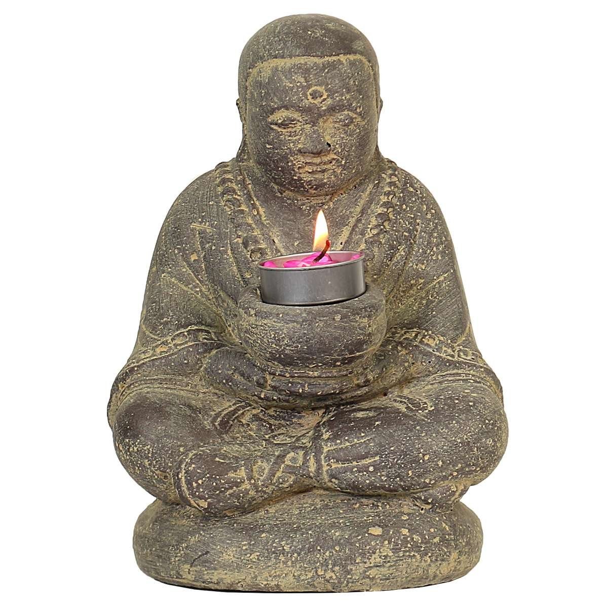 Oriental Galerie Dekofigur Mönch Figur Kerzen Teelichthalter 20 cm (1 St), traditionelle Herstellung in Handarbeit im Ursprungsland