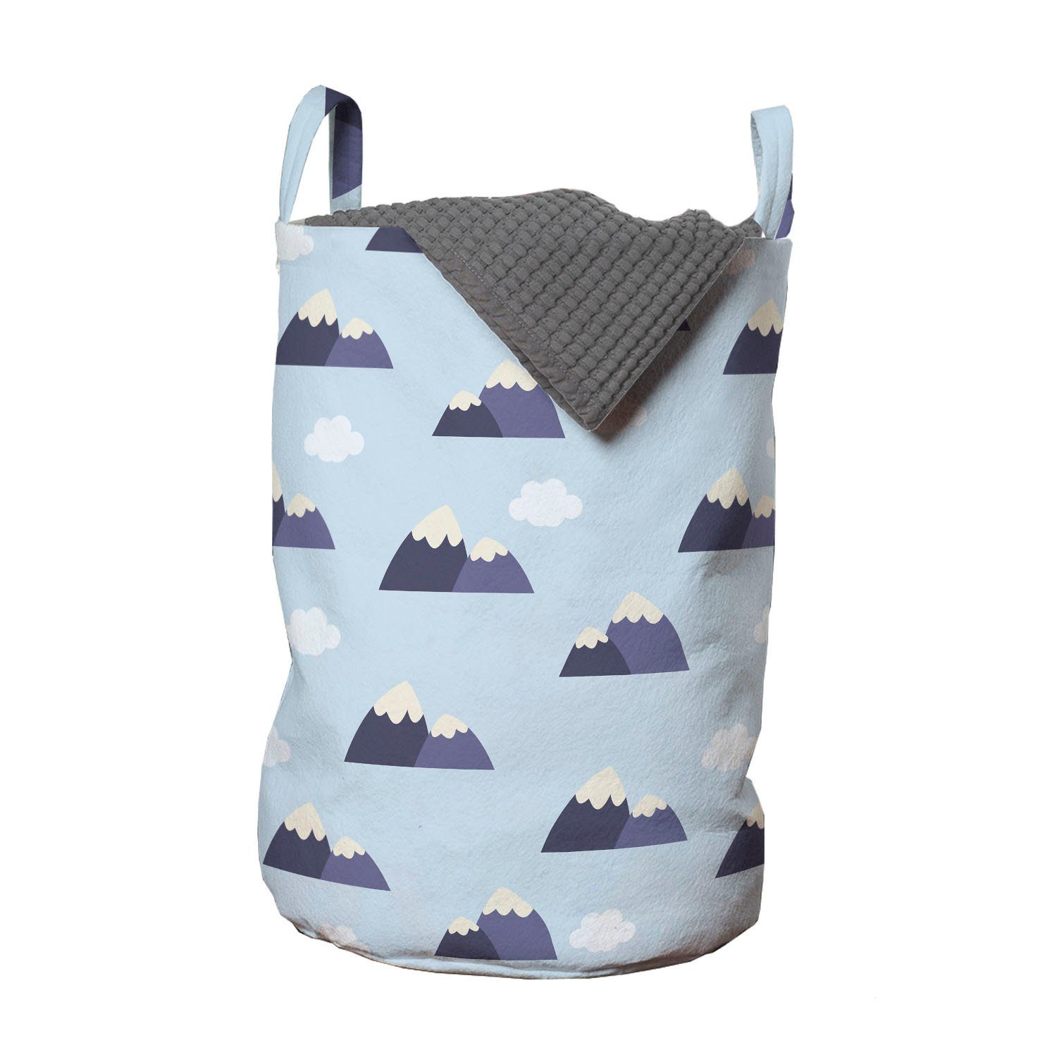 Abakuhaus Wäschesäckchen Wäschekorb mit Griffen Kordelzugverschluss für Waschsalons, Himmel Cartoon-Stil Berge Wolken