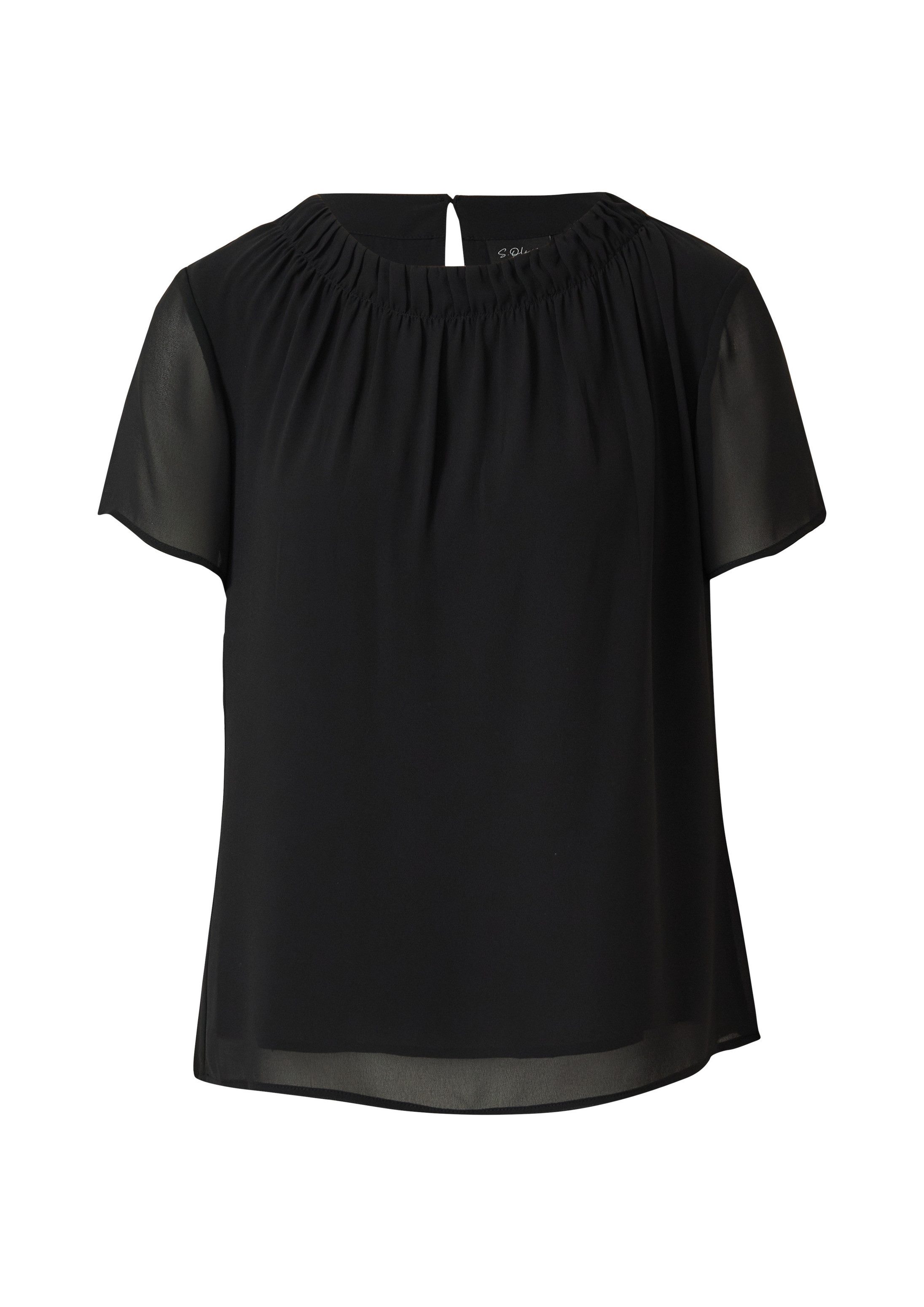 s.Oliver Kurzarmbluse Bluse Luftige Chiffon-Bluse mit gesteppter Raffung