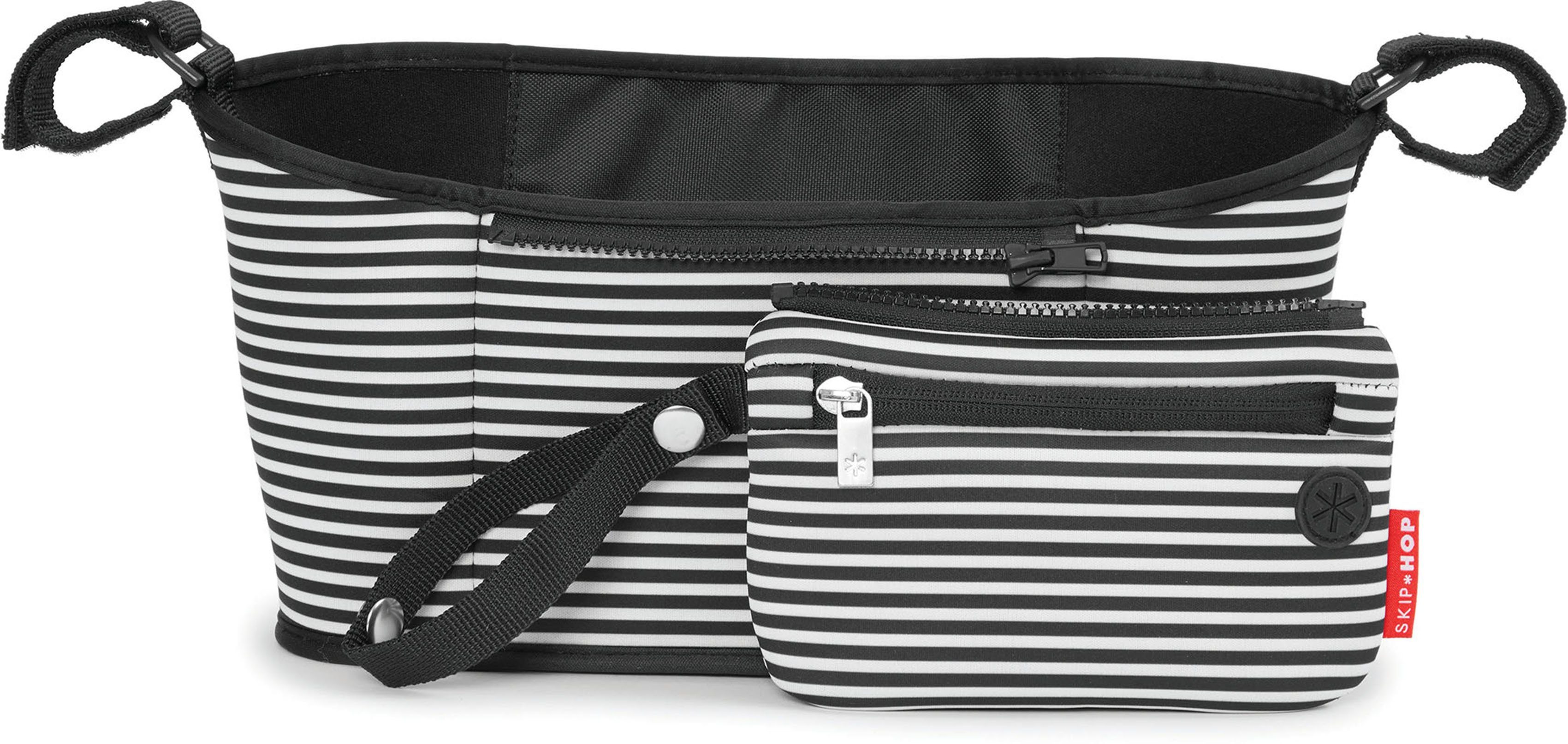 Skip Hop Kinderwagen-Tasche Buggy Organizer, Wertsachen mit schwarz/weiß, Handgelenksschlaufe Abnehmbare Reißverschlusstasche für