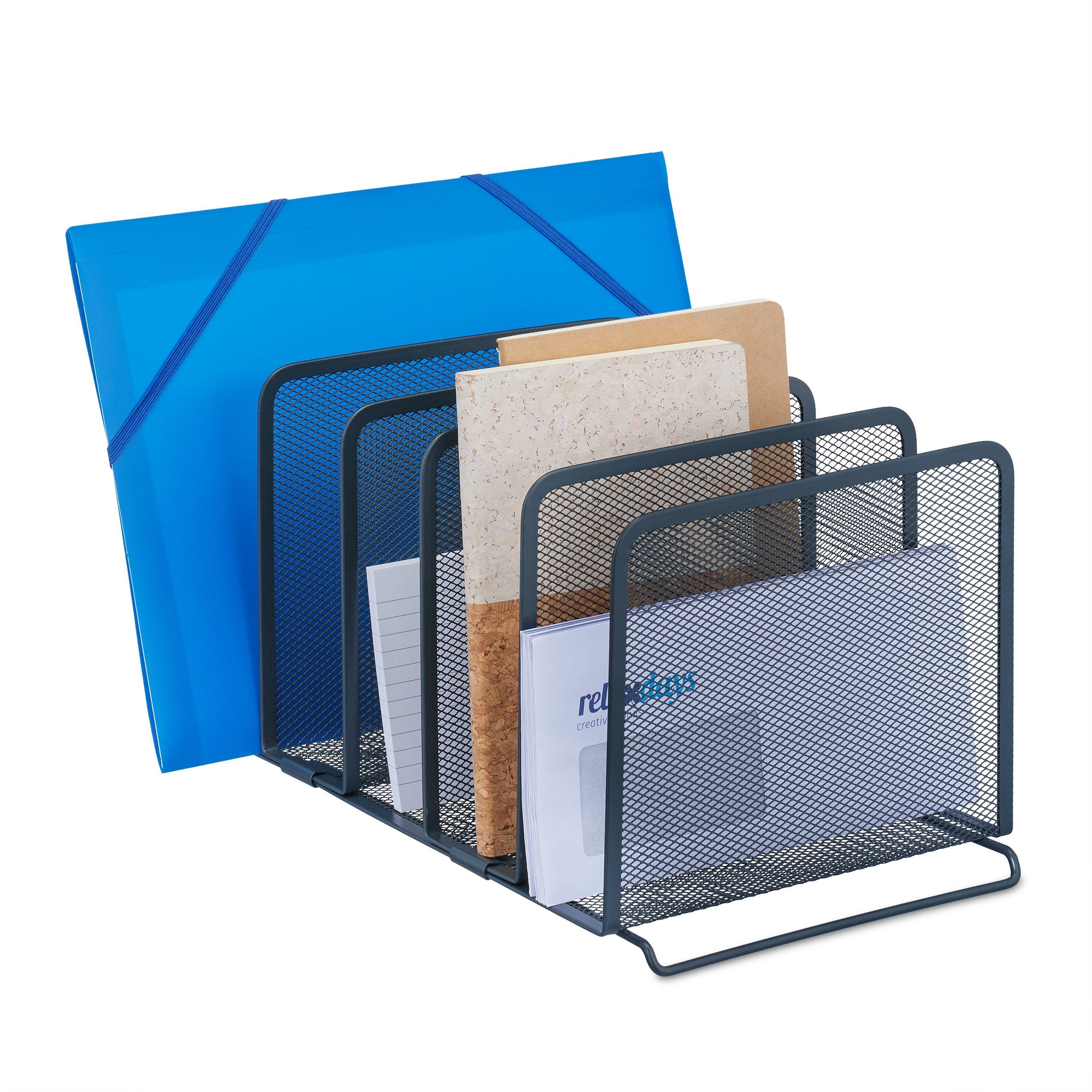 relaxdays Briefablage Dokumentenhalter mit 5 Fächern anthrazit