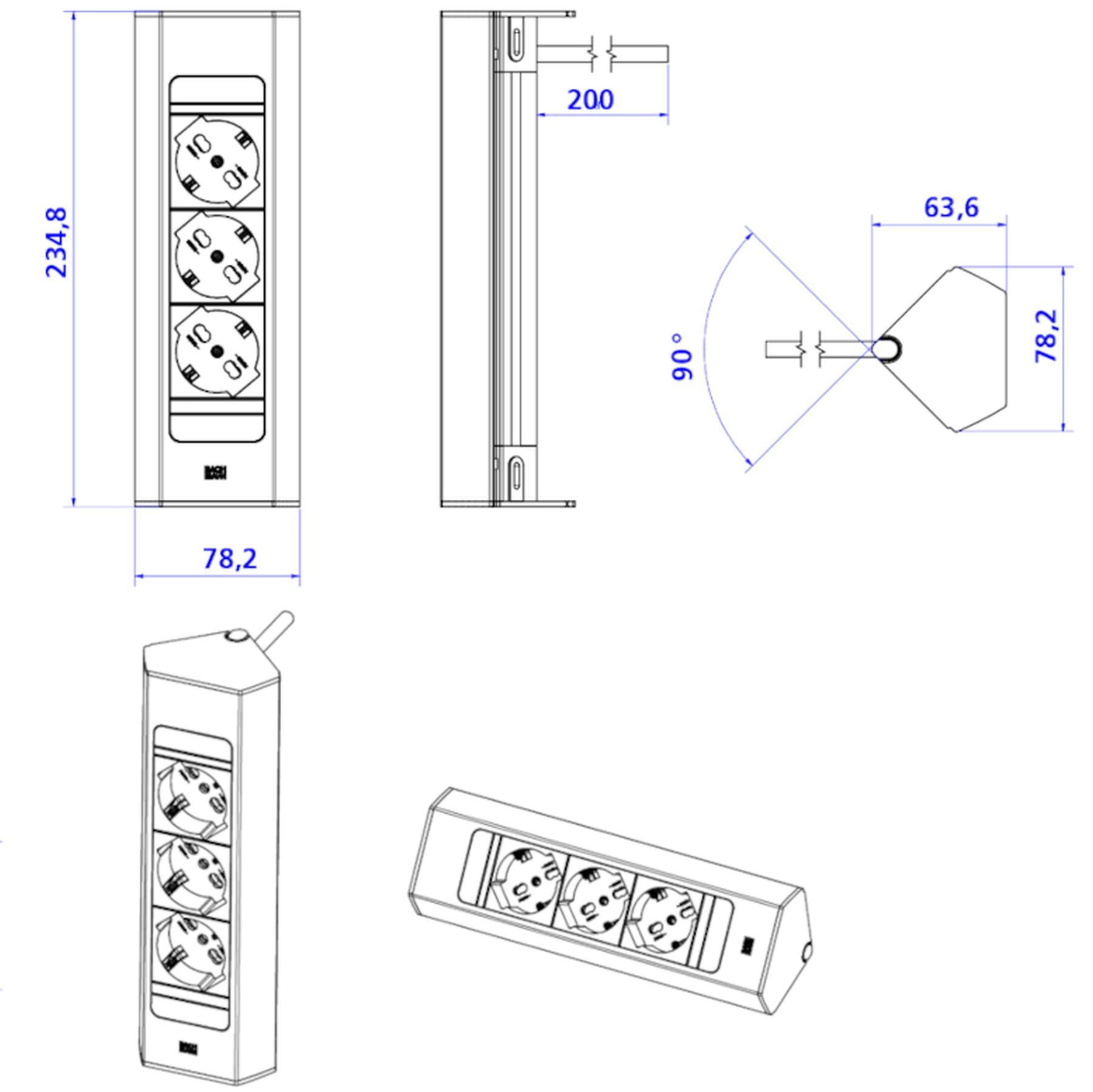 Bachmann Ecksteckdose Casia 2-fach Küchensteckdose Kombisteckdose Küche USB A/C Mehrfachsteckdose, USB A & USB C