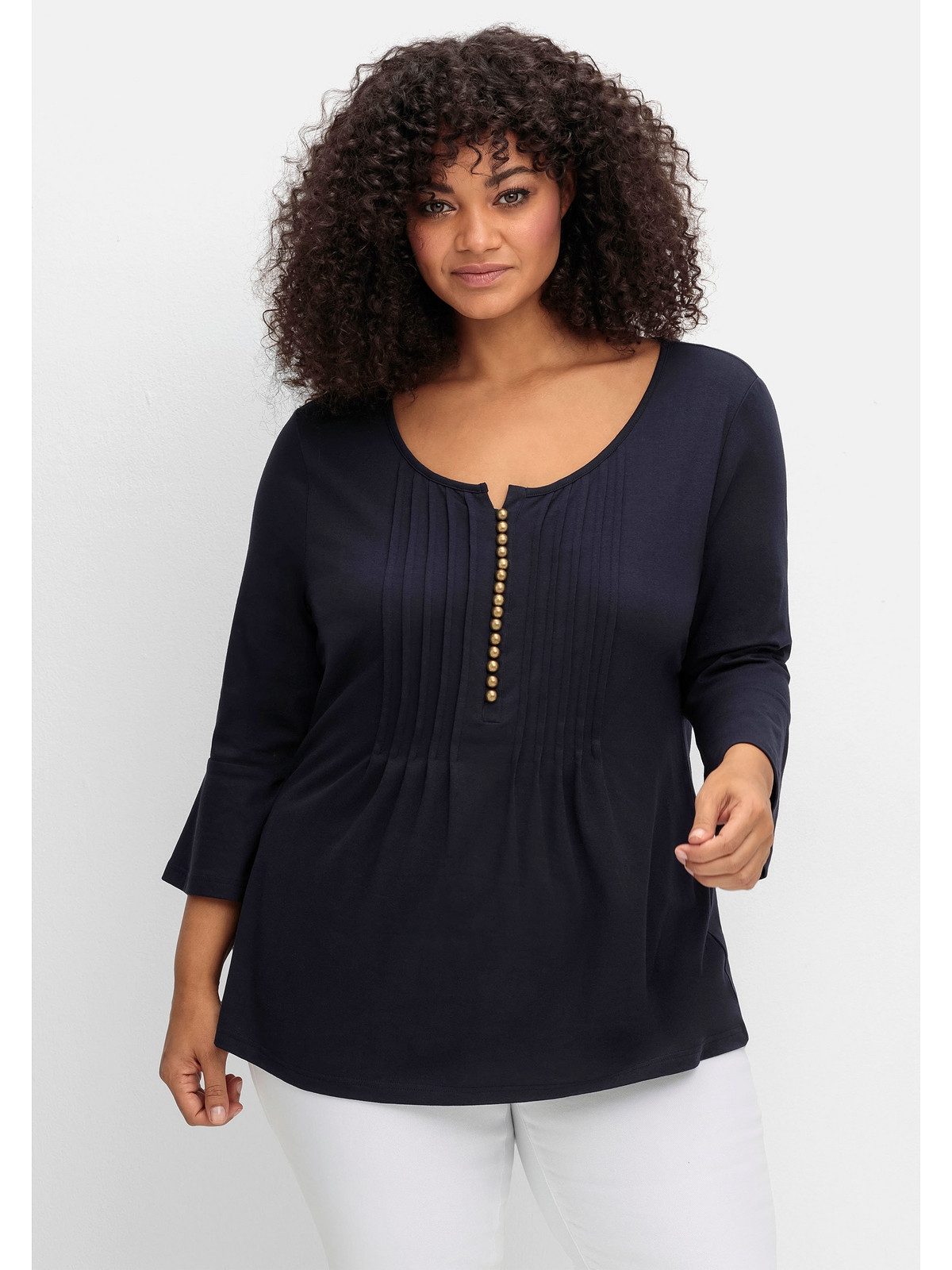 sheego by Joe Browns 3/4-Arm-Shirt Große Größen mit Biesen und Volant-Ärmeln