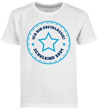 Shirtracer T-Shirt Schulkind 2024 Ich bin erstklassig Stern blau (1-tlg) Einschulung Junge Schulanfang Geschenke