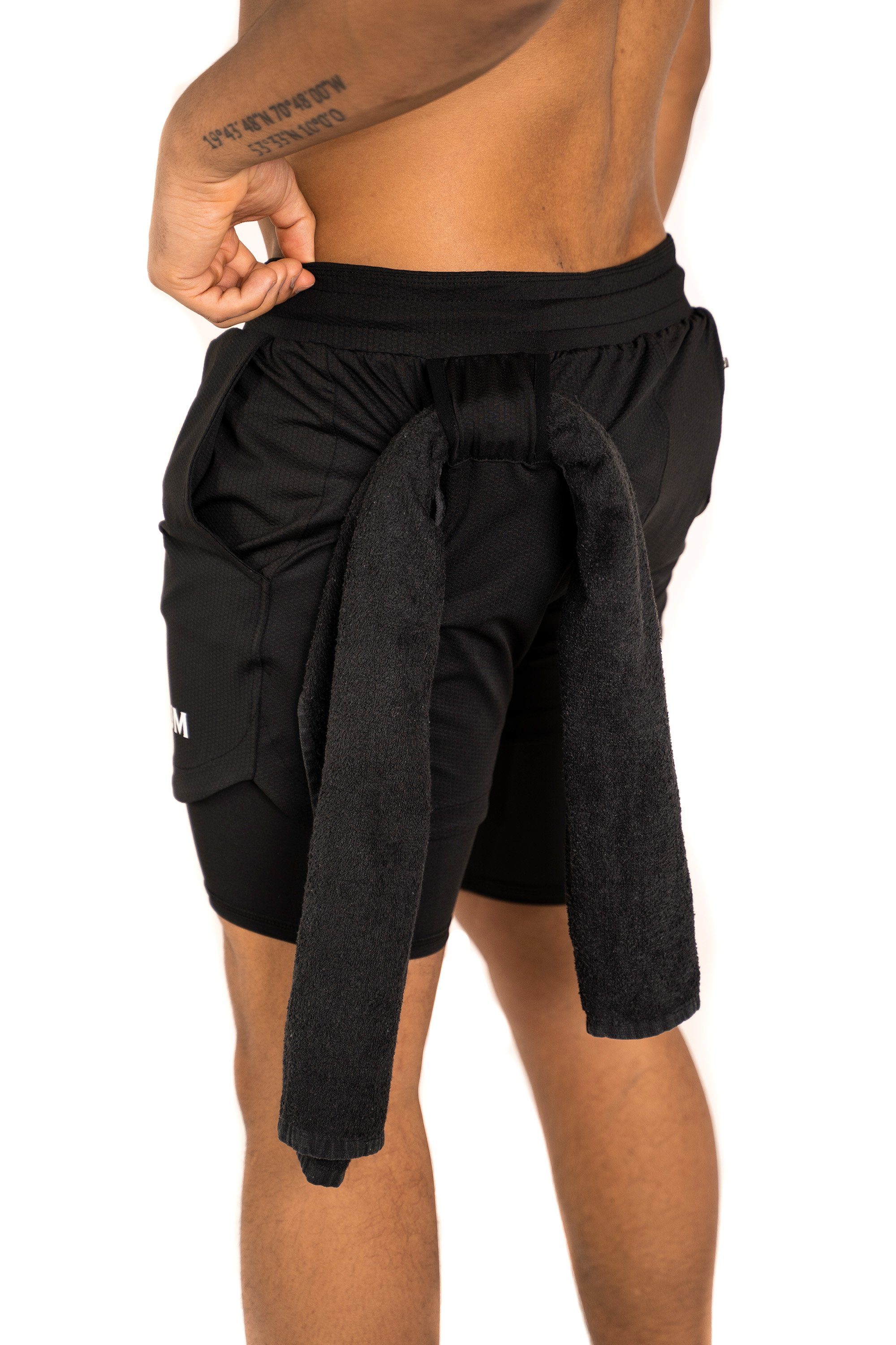 Shorts Hose schwarz Sporthose mit funktioneller mit Universum Sportwear versteckter Kurze Unterziehhose Handytasche