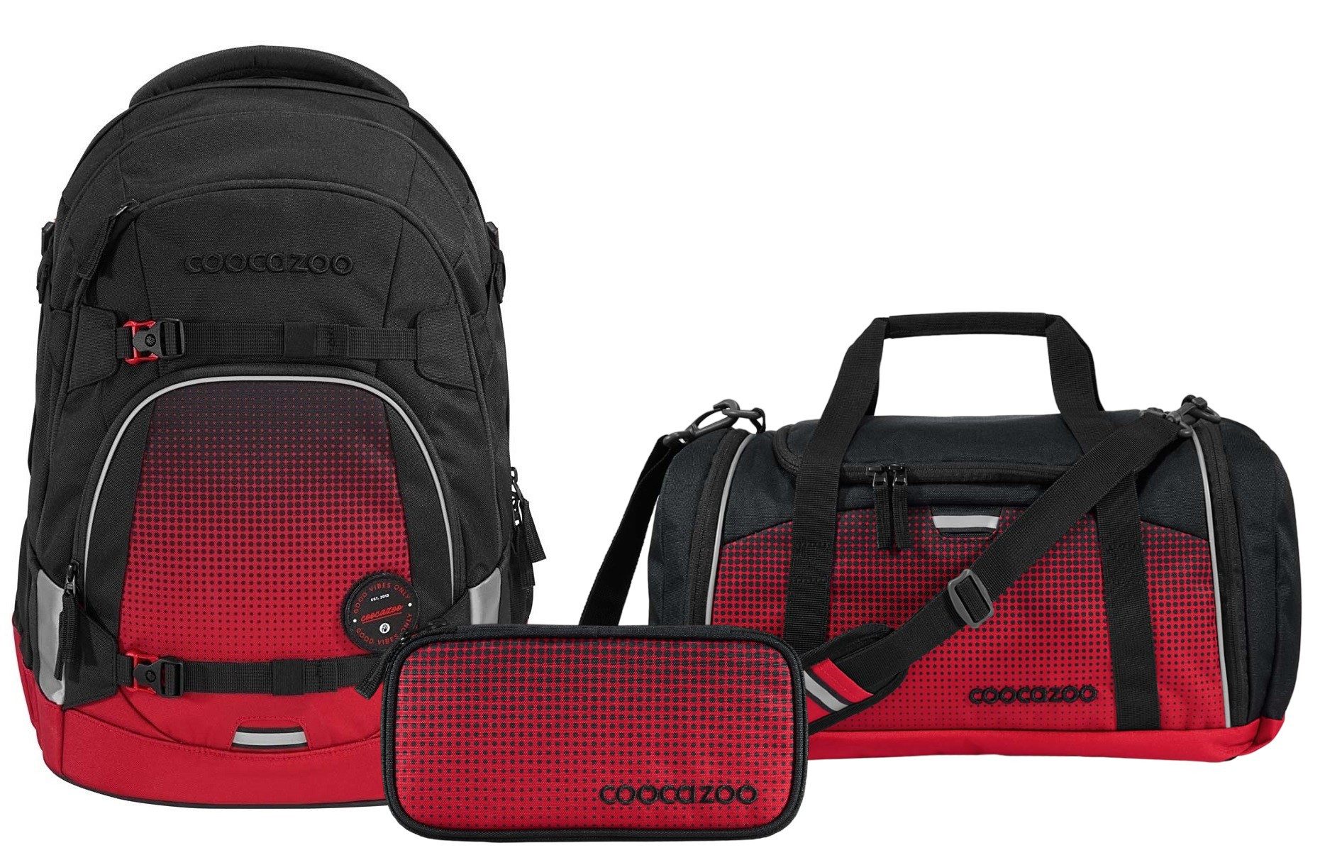 coocazoo Schulranzen Schulrucksack-Set MATE Blazing Fire 3-teilig (Rucksack, Mäppchen, Sporttasche), ergonomisch, reflektiert, Körpergröße: 135 - 180 cm