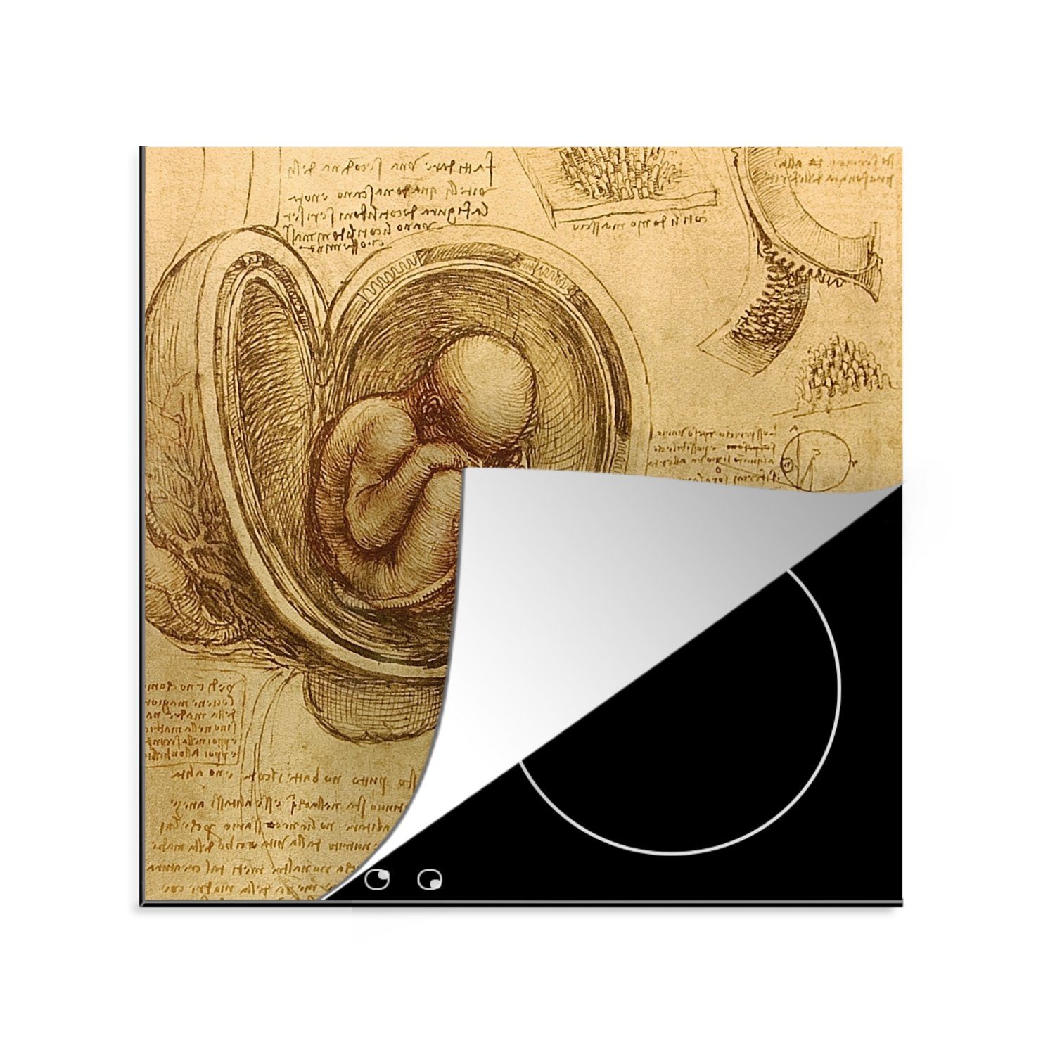MuchoWow Herdblende-/Abdeckplatte Leonardo da tlg), für (1 cm, Vinci, 78x78 Ceranfeldabdeckung, küche Vinyl, Arbeitsplatte