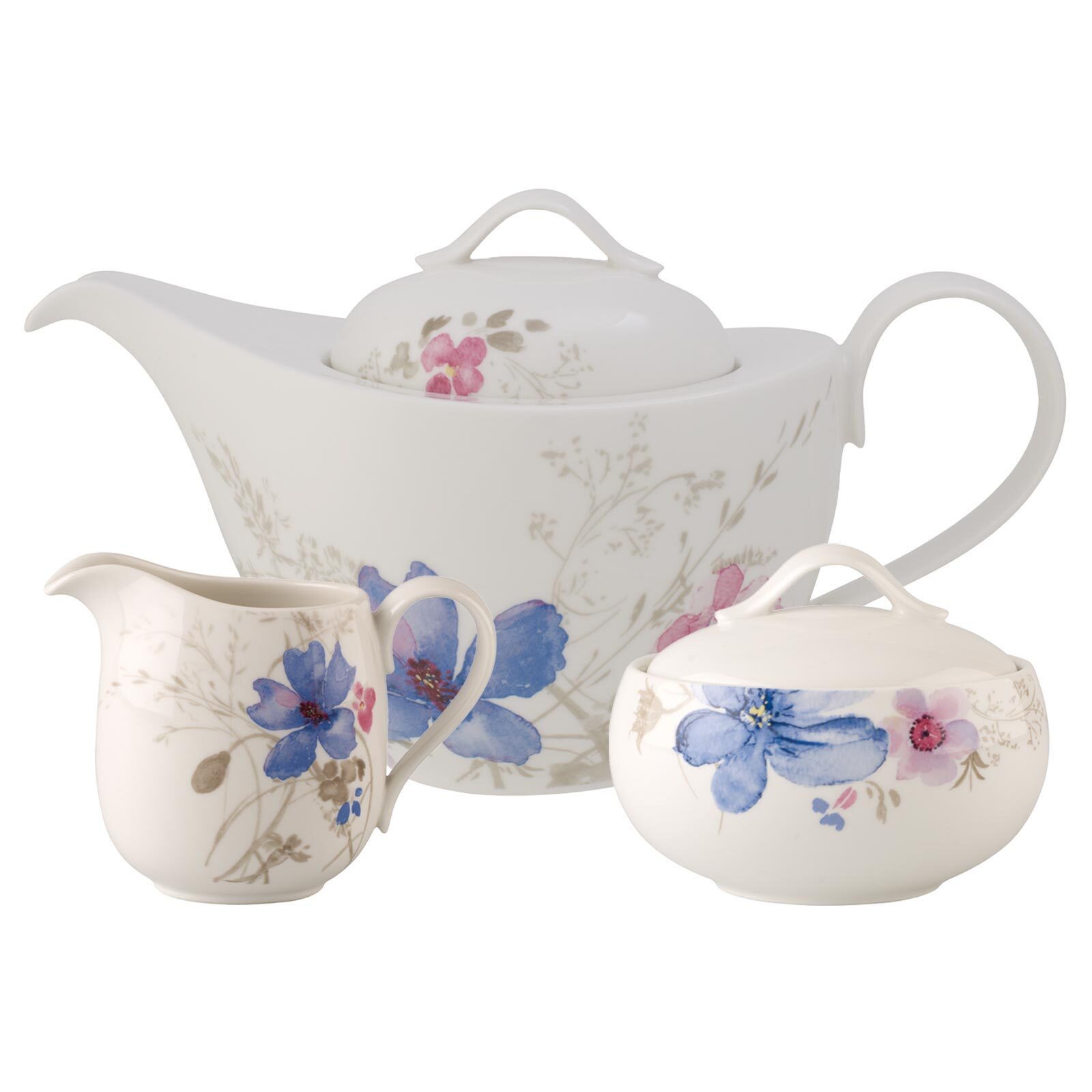 Villeroy & Boch Kombiservice Mariefleur Gris Basic Teezubehör-Set 3er Set (3-tlg), Porzellan