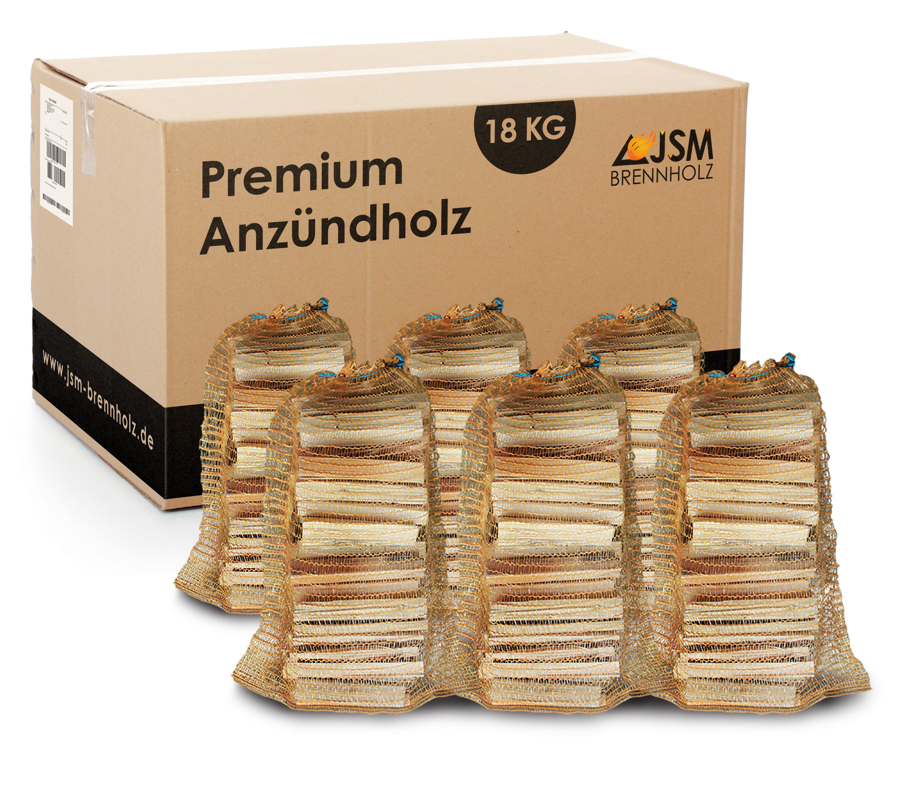 JSM-Brennholz Kaminholz Anzündholz 6 Netze a 3 Kg Anmachholz Anfeuerholz, 18 kg, Sofort einsatzbereit – Trockenes, vorgespaltenes Anzündholz