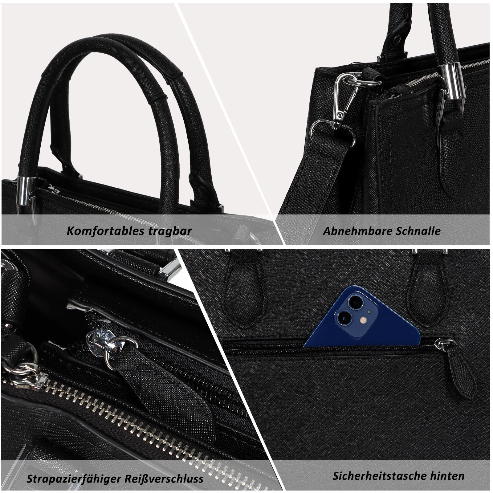 TAN.TOMI Henkeltasche Umhängetasche Messenger Taschen Kleine Handtasche für Damen (Mittel Mehrere Fächer & Reißverschlüsse, mit Abnehmbar Schulterriemen), Handtasche Damen Crossbody Tote Henkeltasche