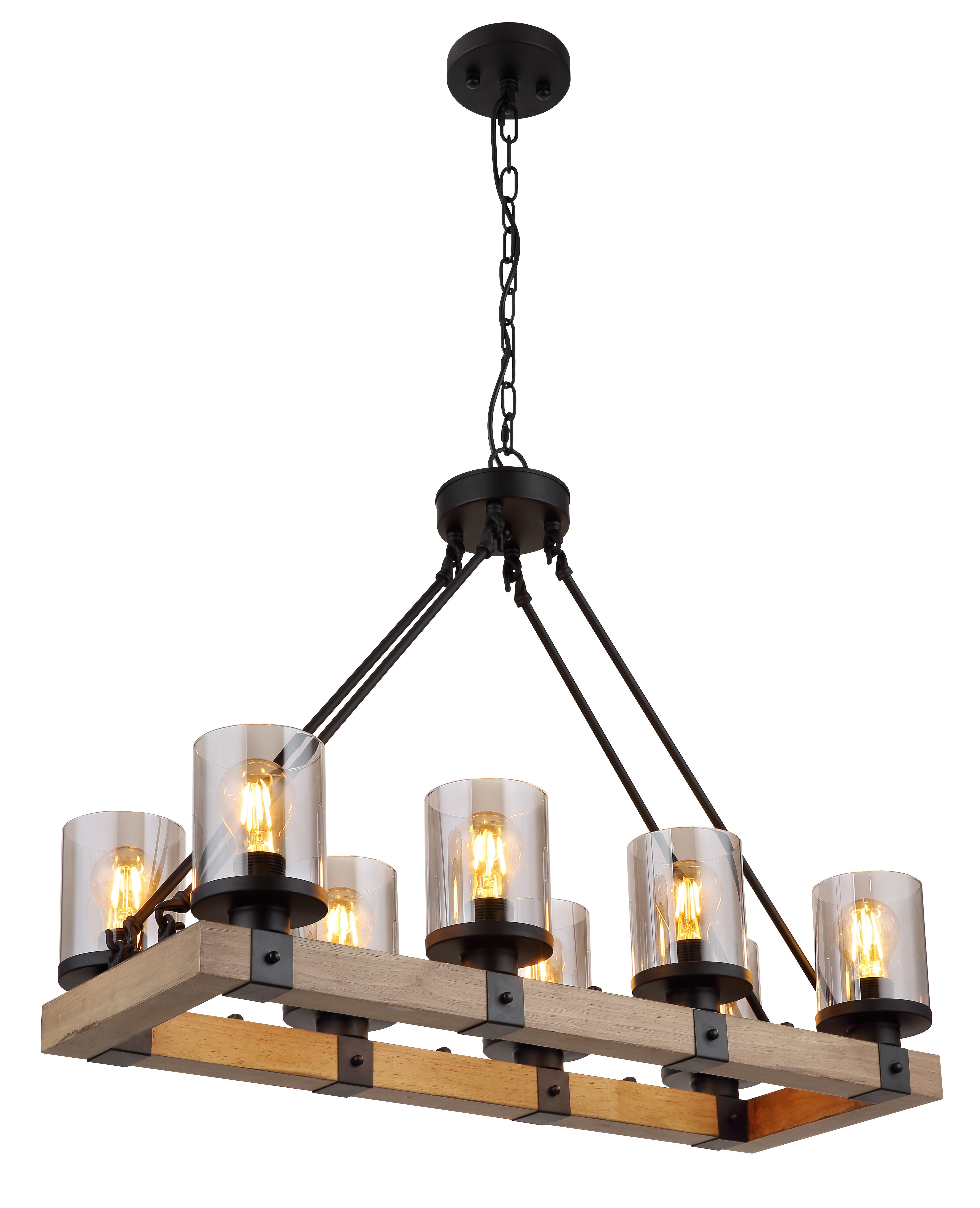 GLOBO LIGHTING Hängeleuchte LILA, ohne Leuchtmittel, Hängelampe schwarz Holz Glas rauchfarben Lichtschein aufwärts