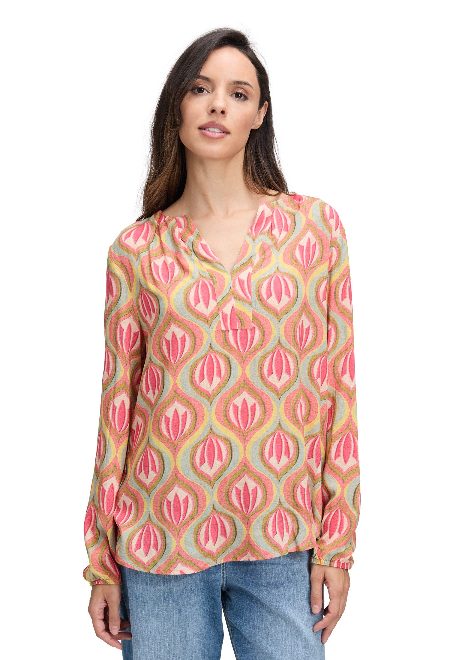 Cartoon Schlupfbluse Damen Casual-Bluse mit Muster günstig online kaufen