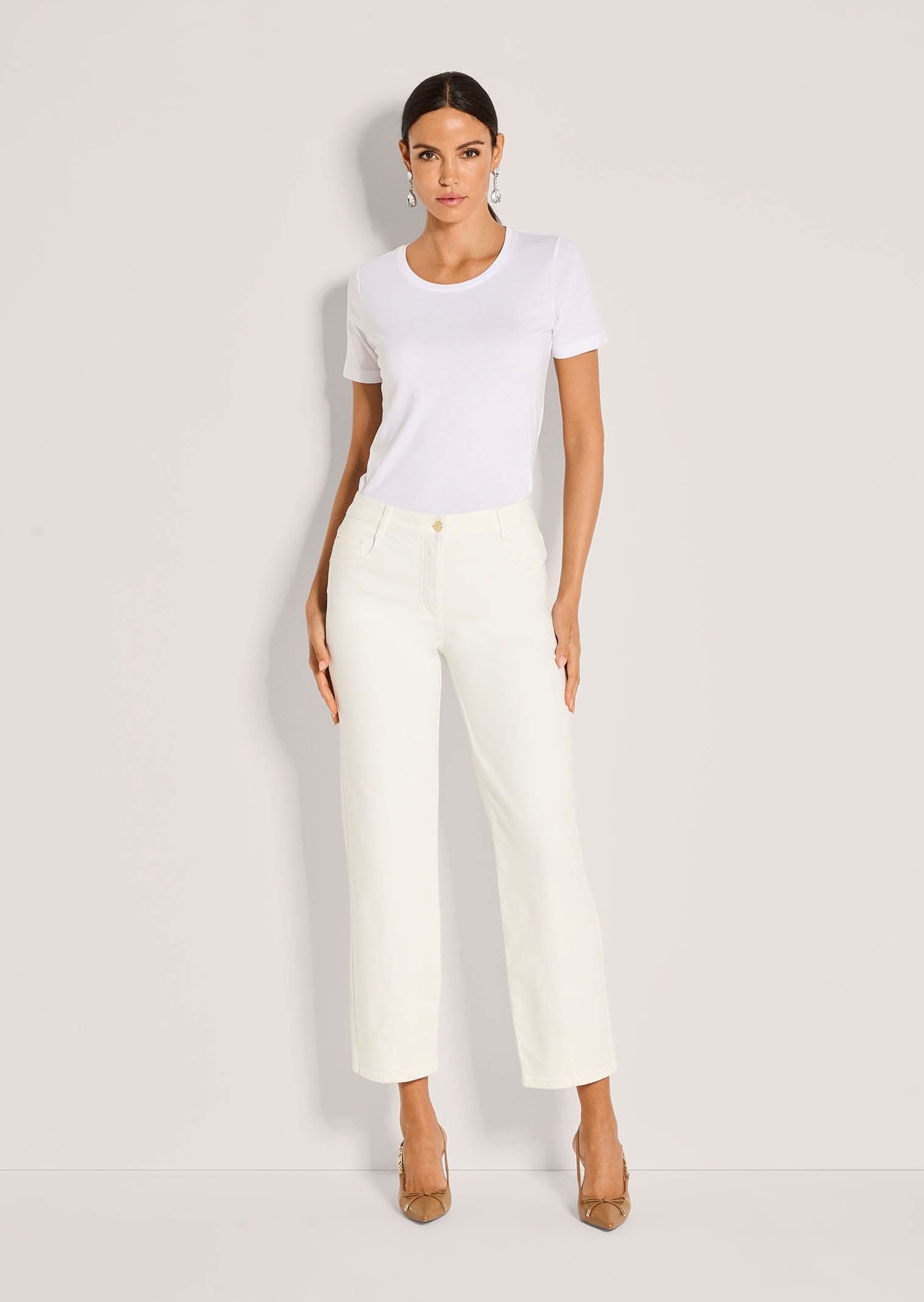 MADELEINE Gerade Jeans Baumwollhose mit Saumabnähern 5-Pocket-Hose mit Formbund, Gürtelschlaufen und knöchelfreier Länge