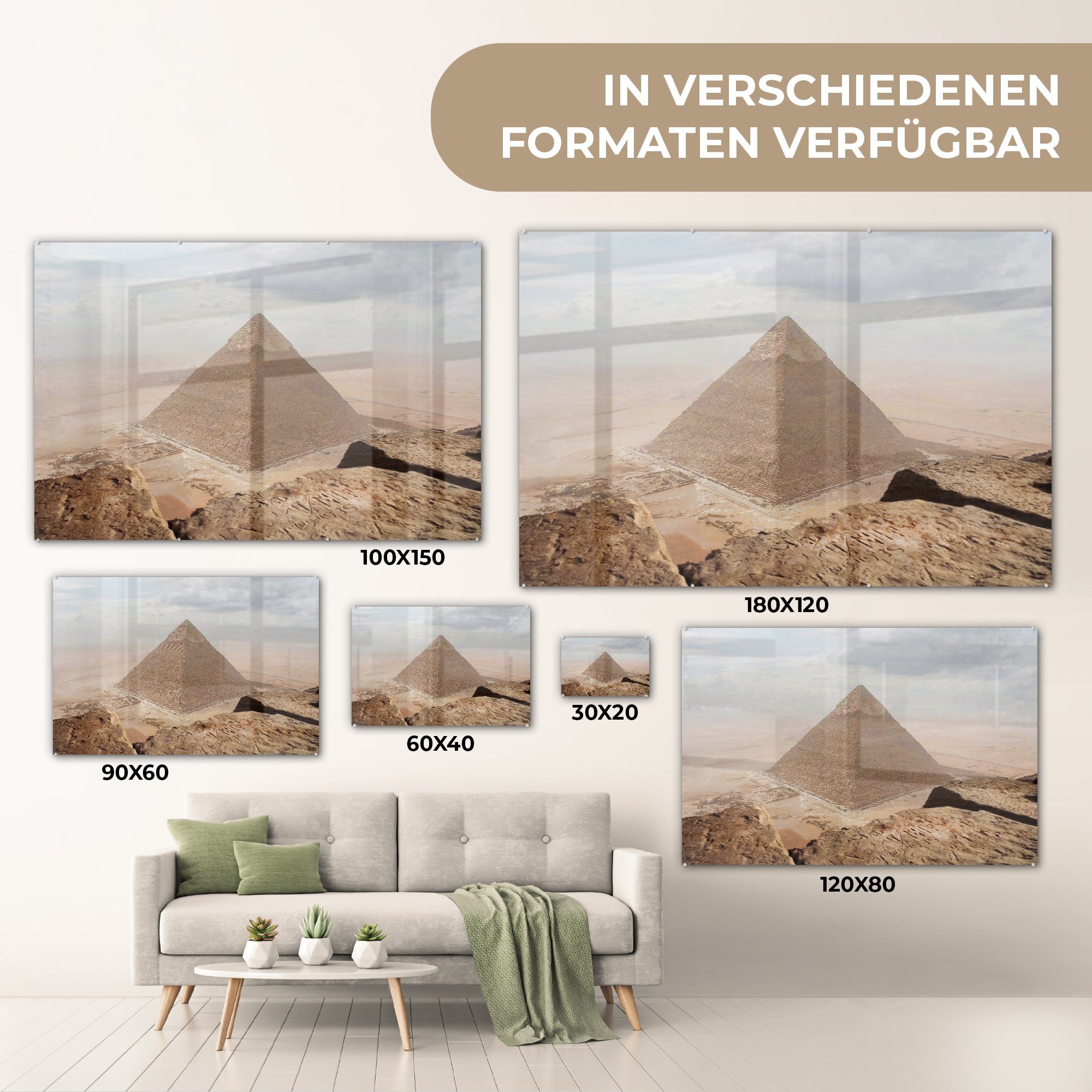 MuchoWow Wohnzimmer & (1 Ägypten, von Acrylglasbild Blick der Cheopspyramide Schlafzimmer St), Acrylglasbilder