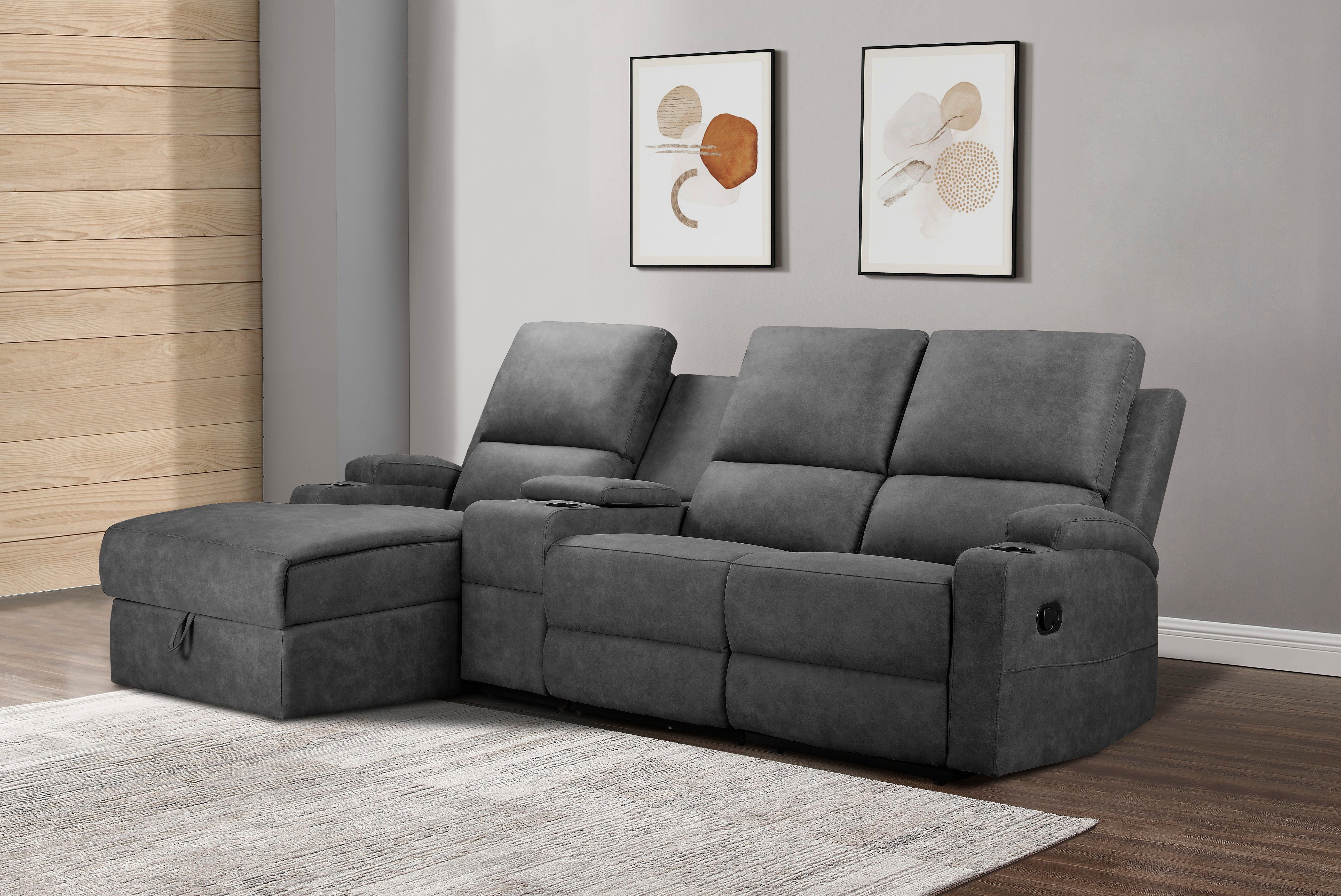 Home affaire Ecksofa NAPORI Multimediasofa, 3er Kinosessel XXL, L-Form, 3 Bezugsstoffe, Kinosofa mit Relaxfunktion, Getränkehalter, Staufach und Staukasten