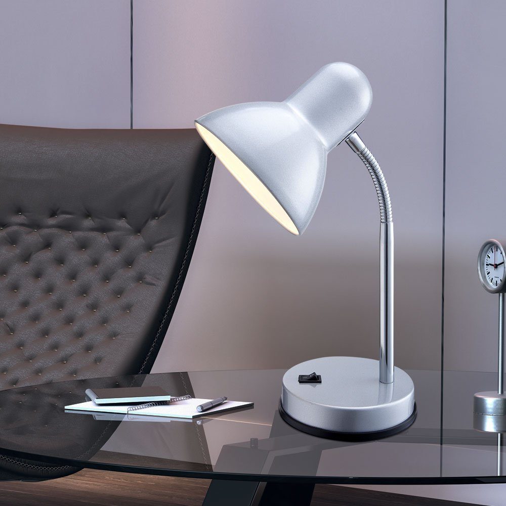 etc-shop Schreibtischlampe, Leuchtmittel nicht inklusive, Tischlampe mit Kippschalter silber Schreibtischleuchte