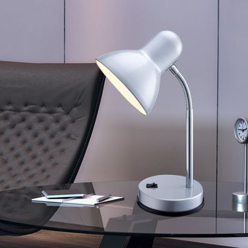 etc-shop Schreibtischlampe, Leuchtmittel nicht inklusive, Praktische Tischleuchte Metall Kunststoff silber - BASIC