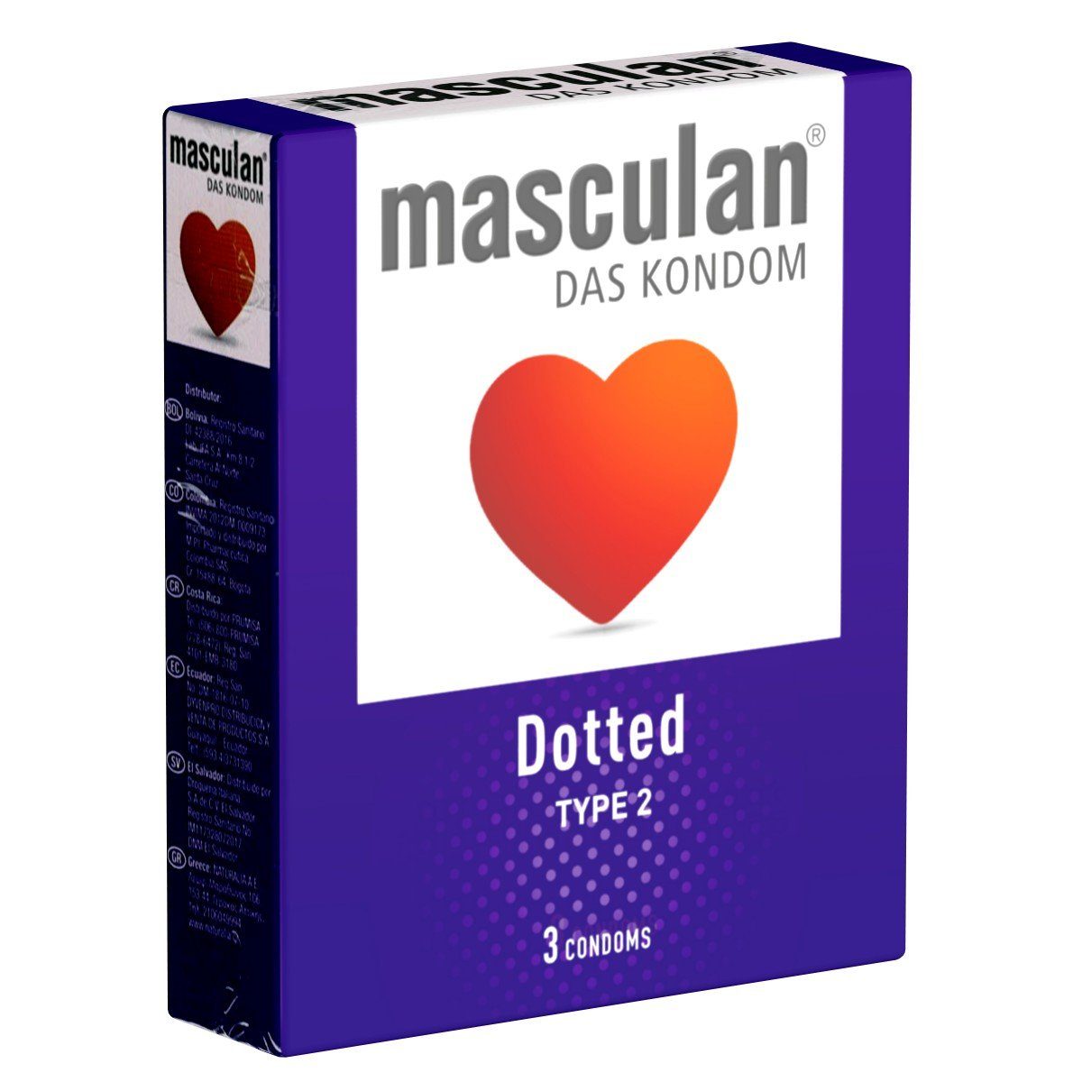 Masculan Kondome Typ 2 (dotted) Packung mit, 3 St., stimulierende Qualitätskondome für prickelnde Abwechslung, genoppte Kondome für mehr Gefühl