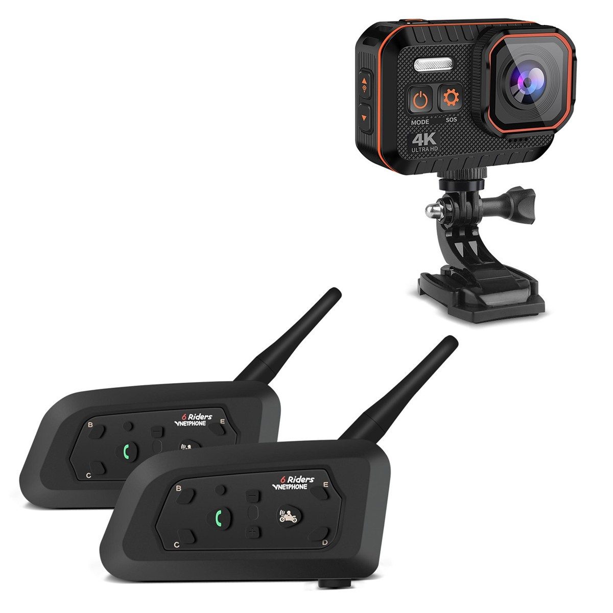 Sitzbank Set Bluetooth Kommunikationssystem + Wasserdichte Action Cam 4K Video