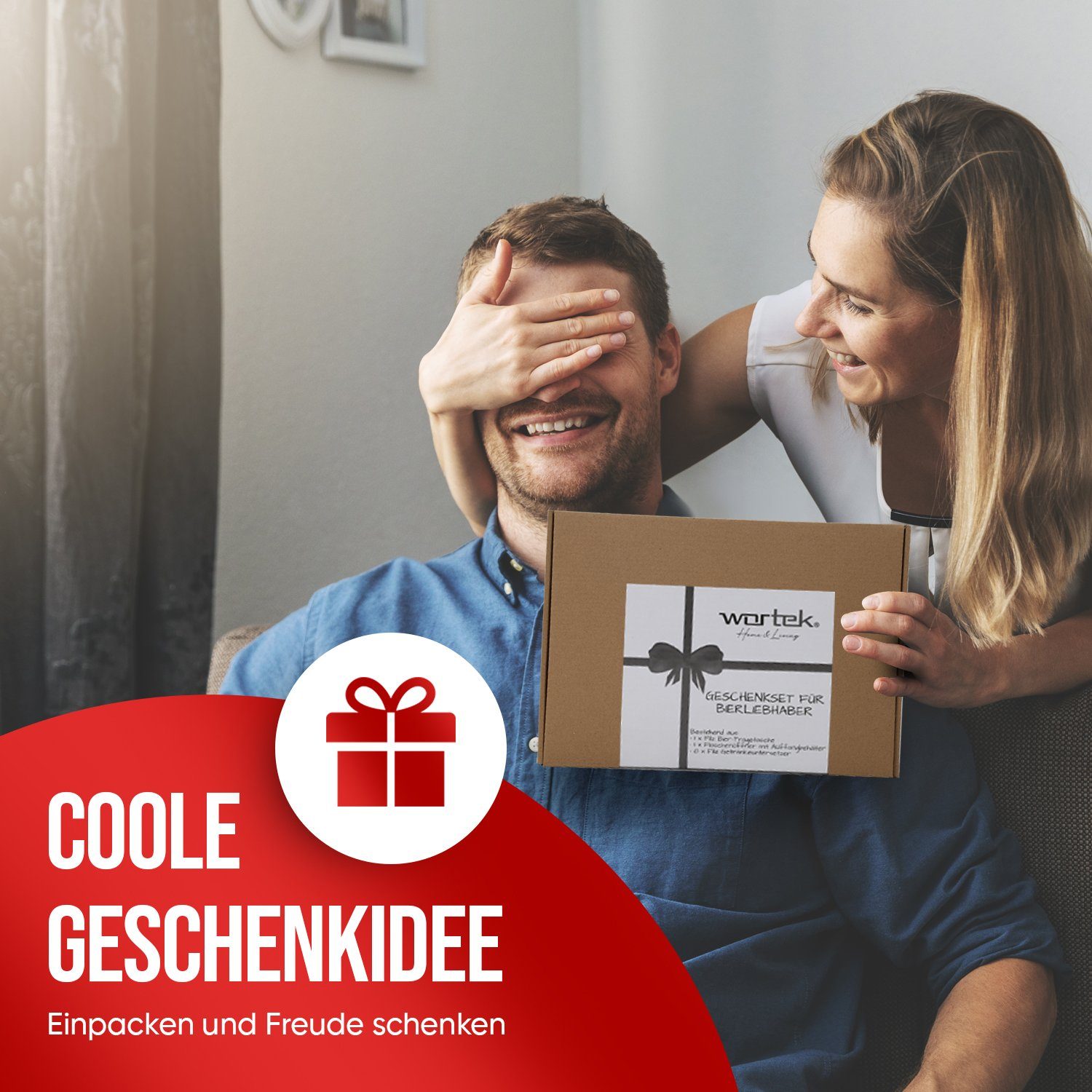 wortek Flaschenträger Männerhandtasche Filz Geschenkset für Männer (Set, 4-St), Geschenkset Männer, Geschenkset Bier
