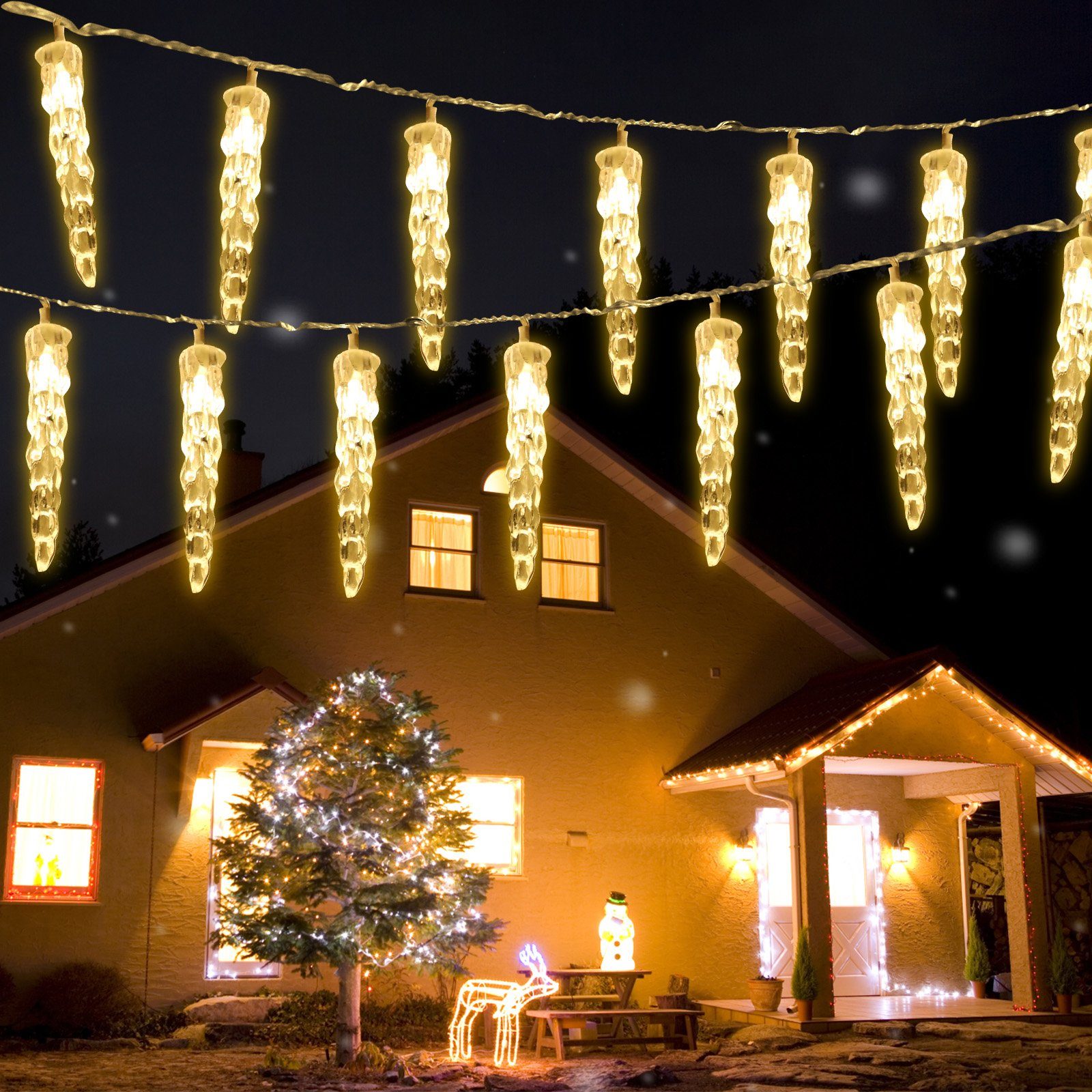 Weihnachten LED-Lichterkette Deko Warmweiß, Wasserdicht Lichterkette IP44 Eiszapfen Außen 40LEDs Gimisgu LED