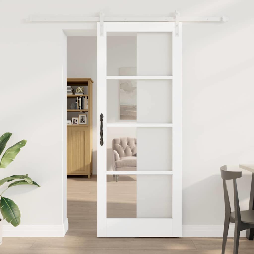 vidaXL Haustür Schiebetür ORKDAL Weiß 83 x 211 cm Massivholz Kiefer und Glas (1-St)