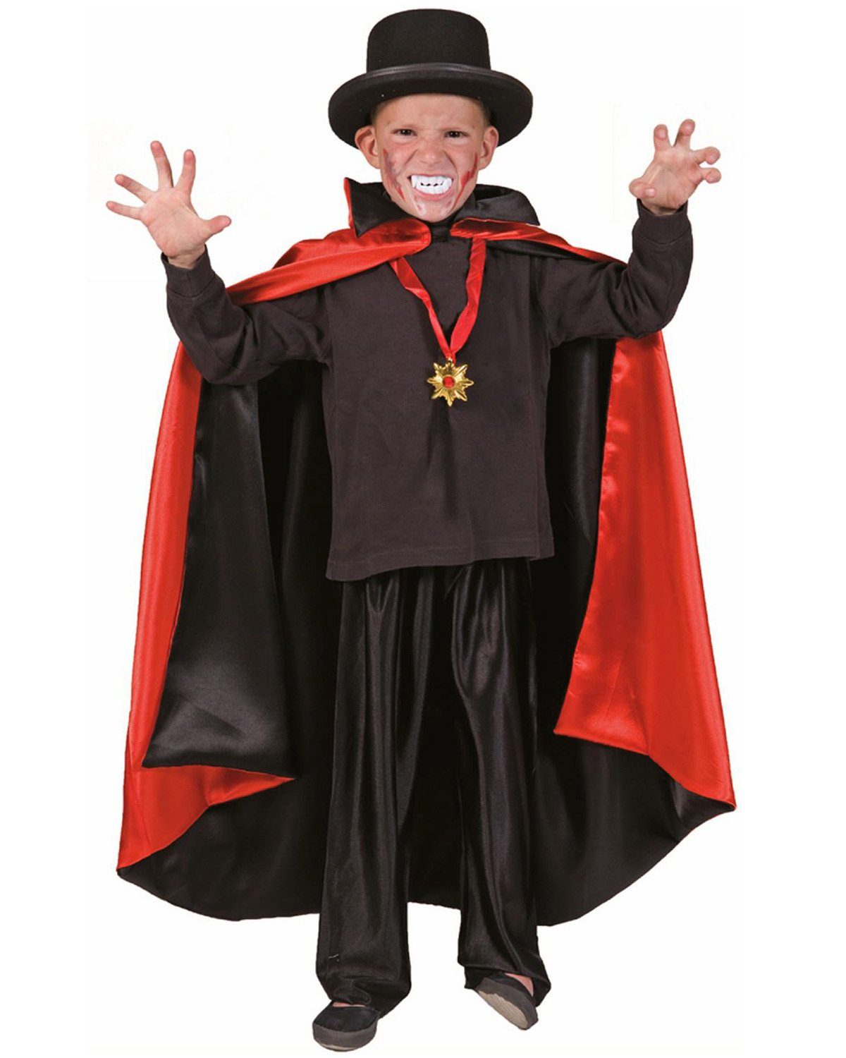Das Kostümland Hexen-Kostüm Vampir Dracula Umhang für Kinder, Schwarz Roter W
