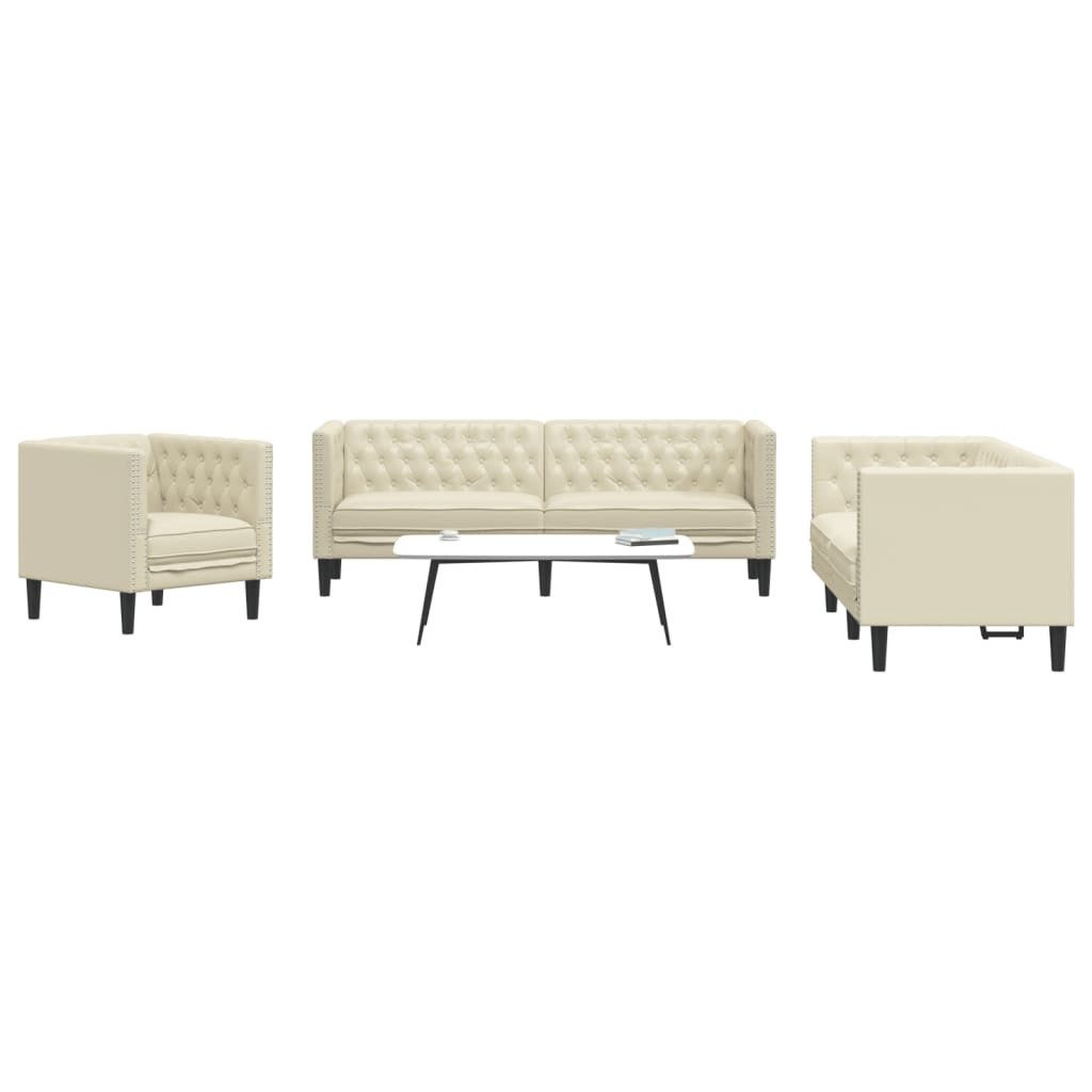 vidaXL Sofa 3-tlg. Chesterfield-Sofa-Set Creme Kunstleder