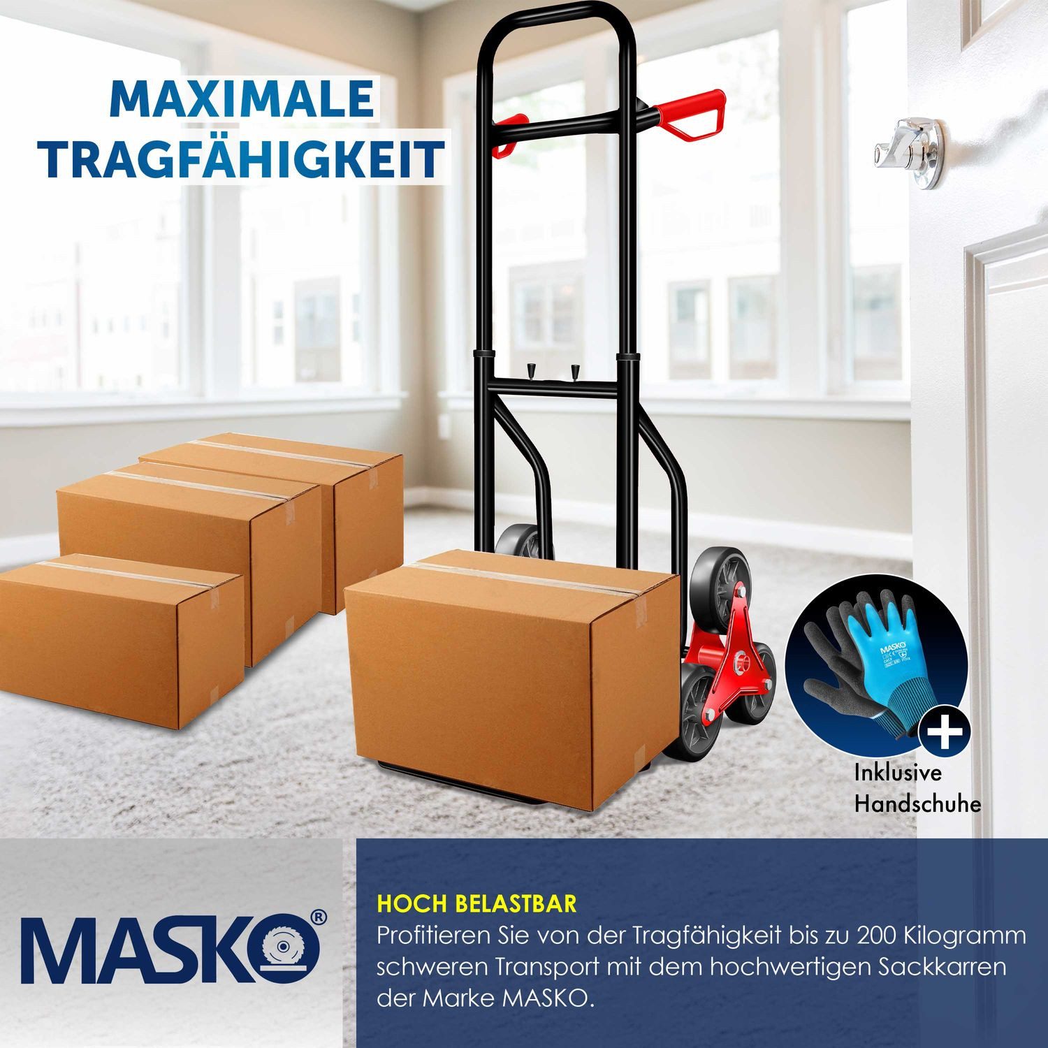 MASKO hand truck, stair climbing hand truck 200kg transport hand truck stair climber