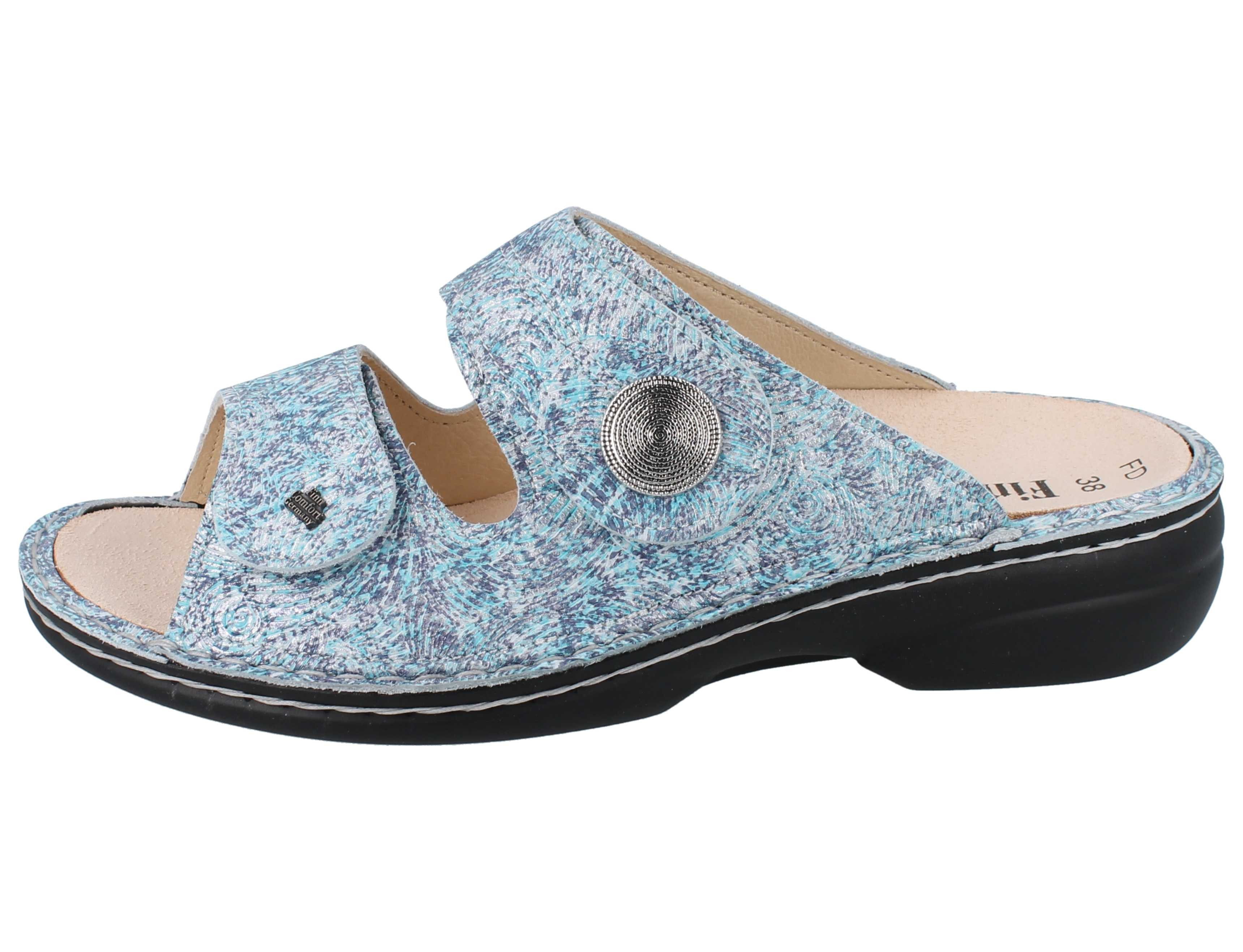 Finn Comfort FINN COMFORT Sansibar Damen Pantolette hellblau geprägtes Leder - Pantolette Wechselfußbett