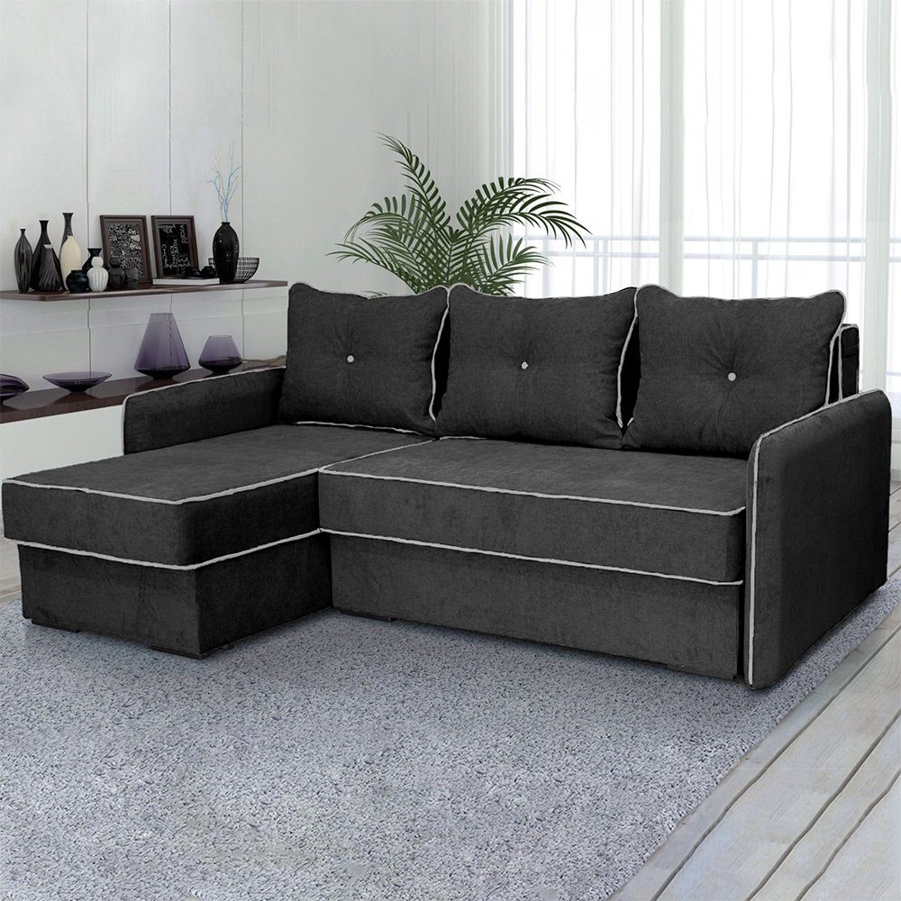 VitaliSpa® Ecksofa Schlafsofa Eckcouch KANSAS rechts Dunkelgrau, mit Schlaffunktion