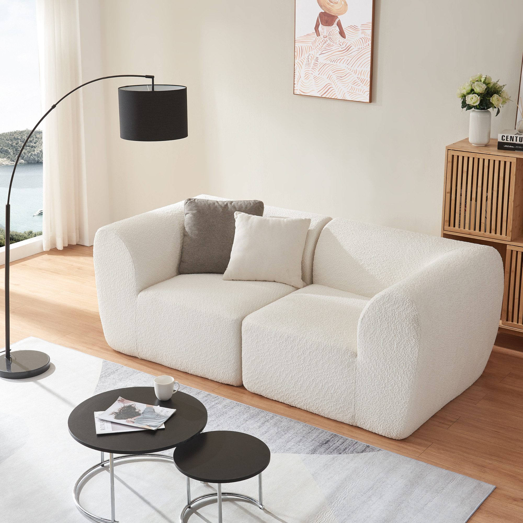 en.casa Sofa, 2-Sitzer »Hurvas« Bouclé 76 günstig online kaufen