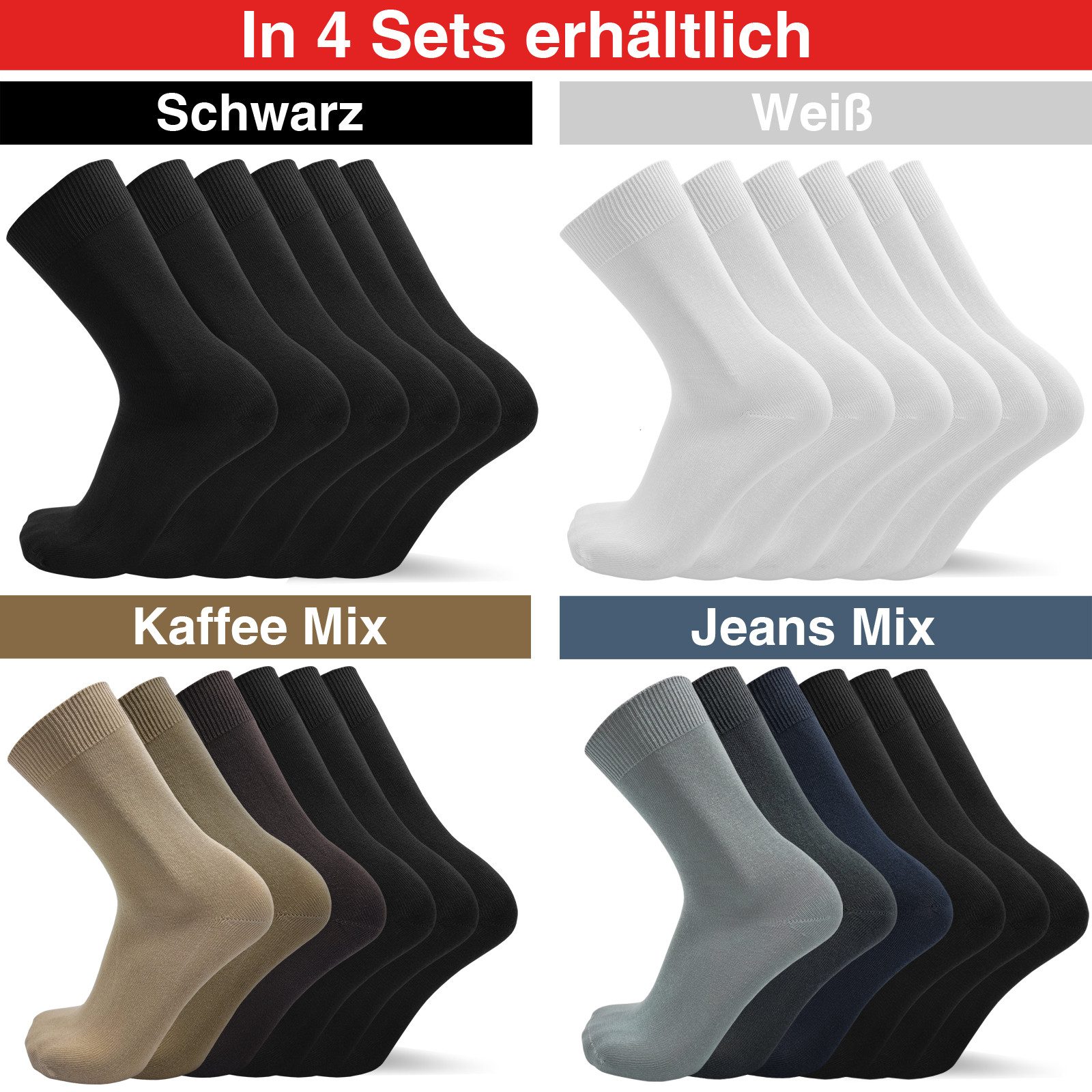 sogzz Businesssocken 6-12 Paar 100% Baumwolle Herren Herrensocken Schwarz Weiß Braun Blau (Business & Freizeit Socken, 6-Paar) – Bild 4 von 5