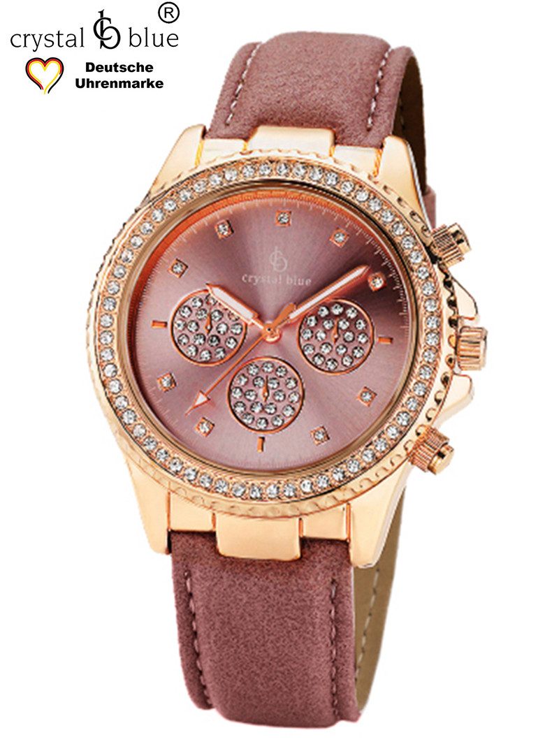 crystal blue Quarzuhr mit edlem Chronolook als Set mit Knebelarmband, kostenlose Lieferung