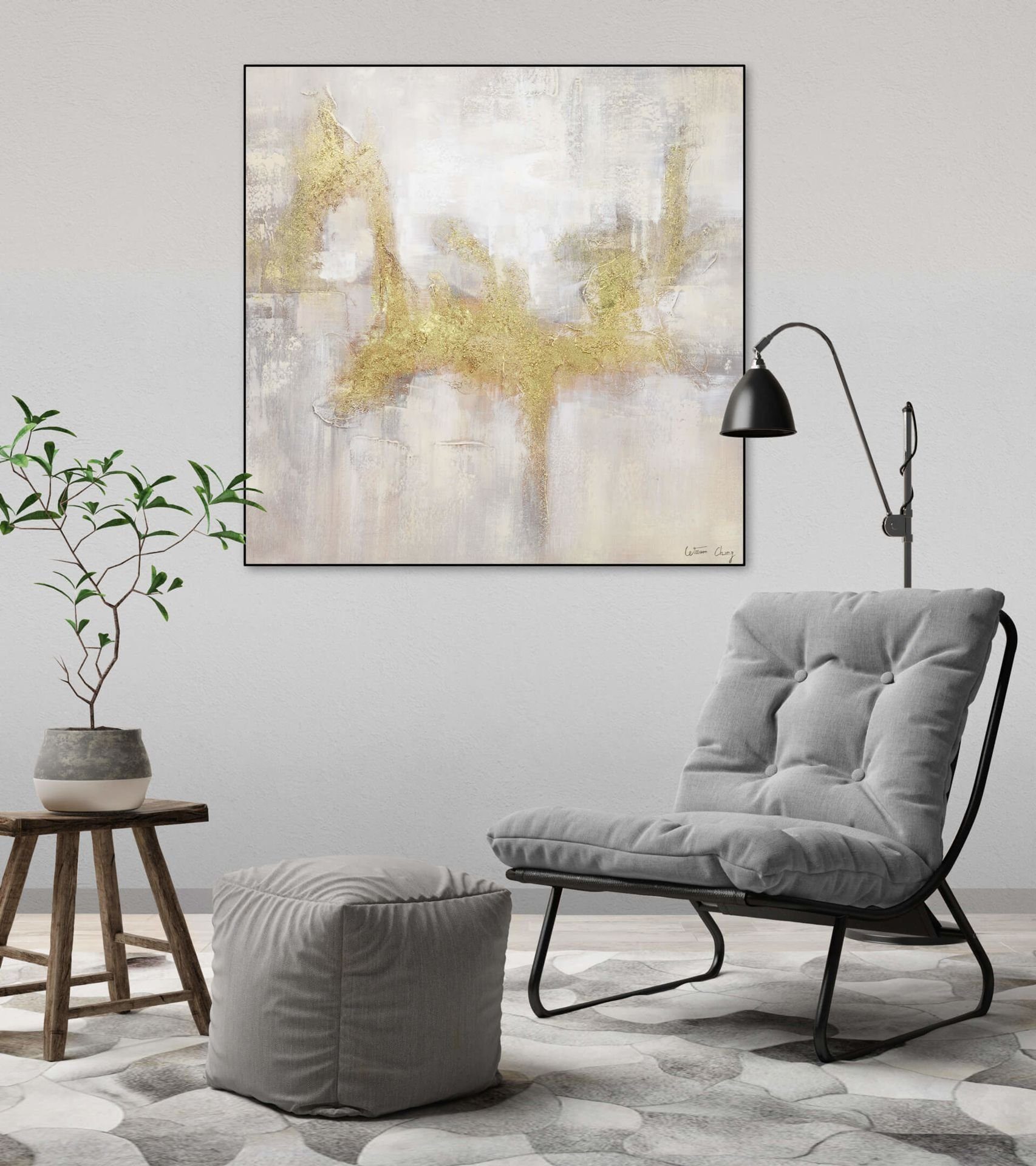 Flügel cm, Goldene 100% 80x80 Wandbild KUNSTLOFT Leinwandbild Gemälde Wohnzimmer HANDGEMALT