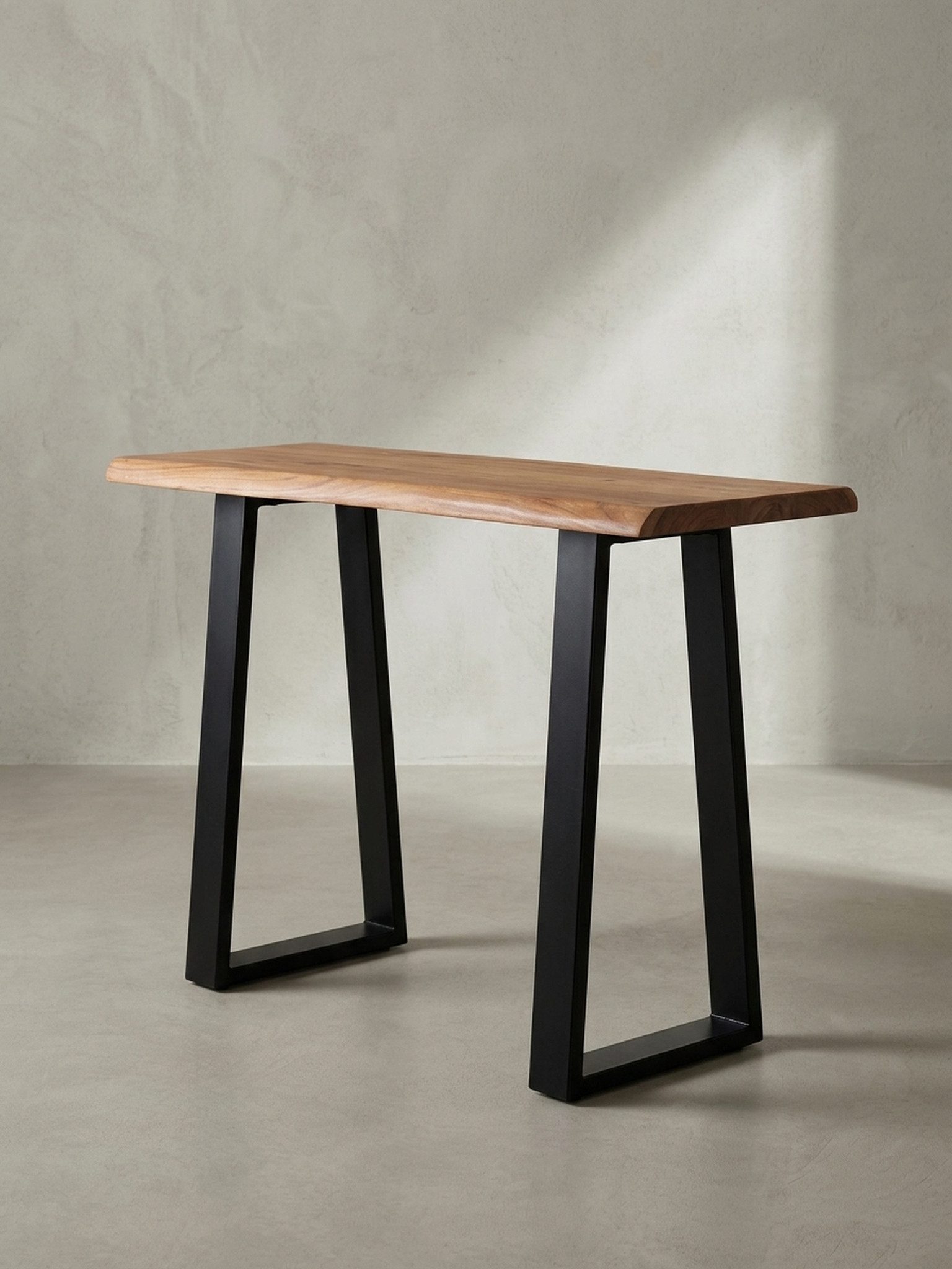 Schreibtisch PC-Tisch Massivholz, Live Edge Design, Laptoptisch Schmal, Industrial