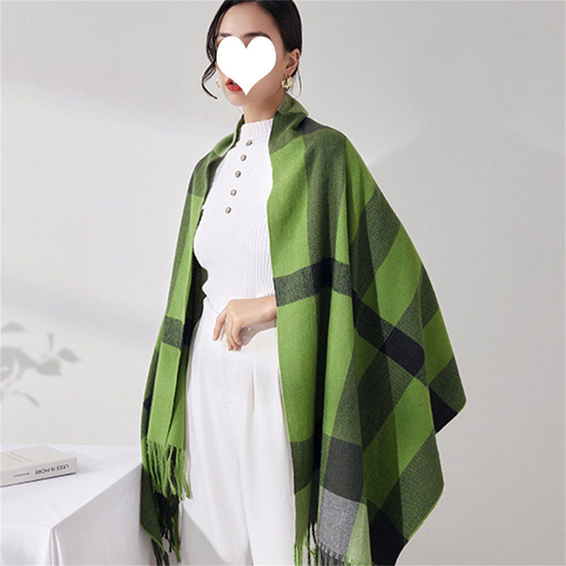 DÖRÖY Modeschal Damen Winter karierte Quaste Schal, Mode Schal Schal grün