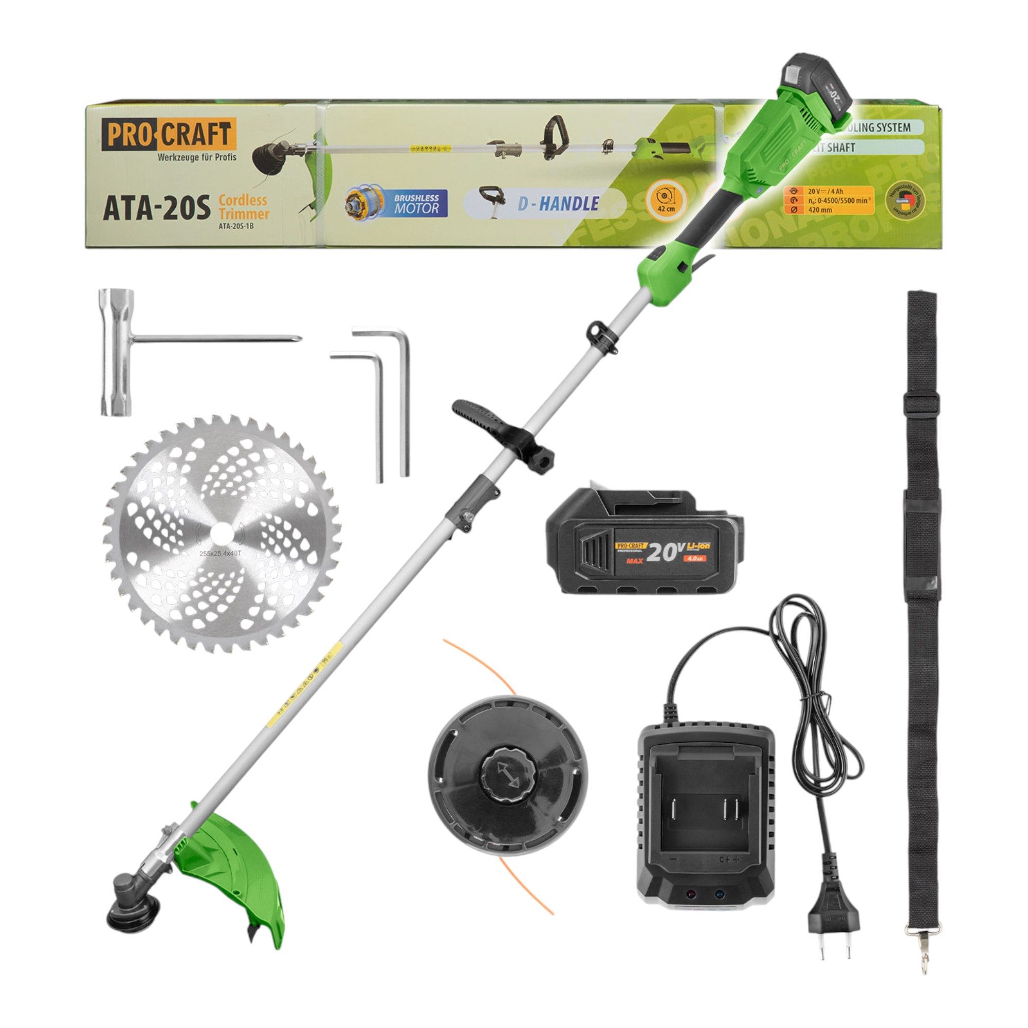 PRO CRAFT Akku-Freischneider ATA-20S Freischneider 20 V 420mm Brushless + 1x Akku 4,0Ah + Ladegerät