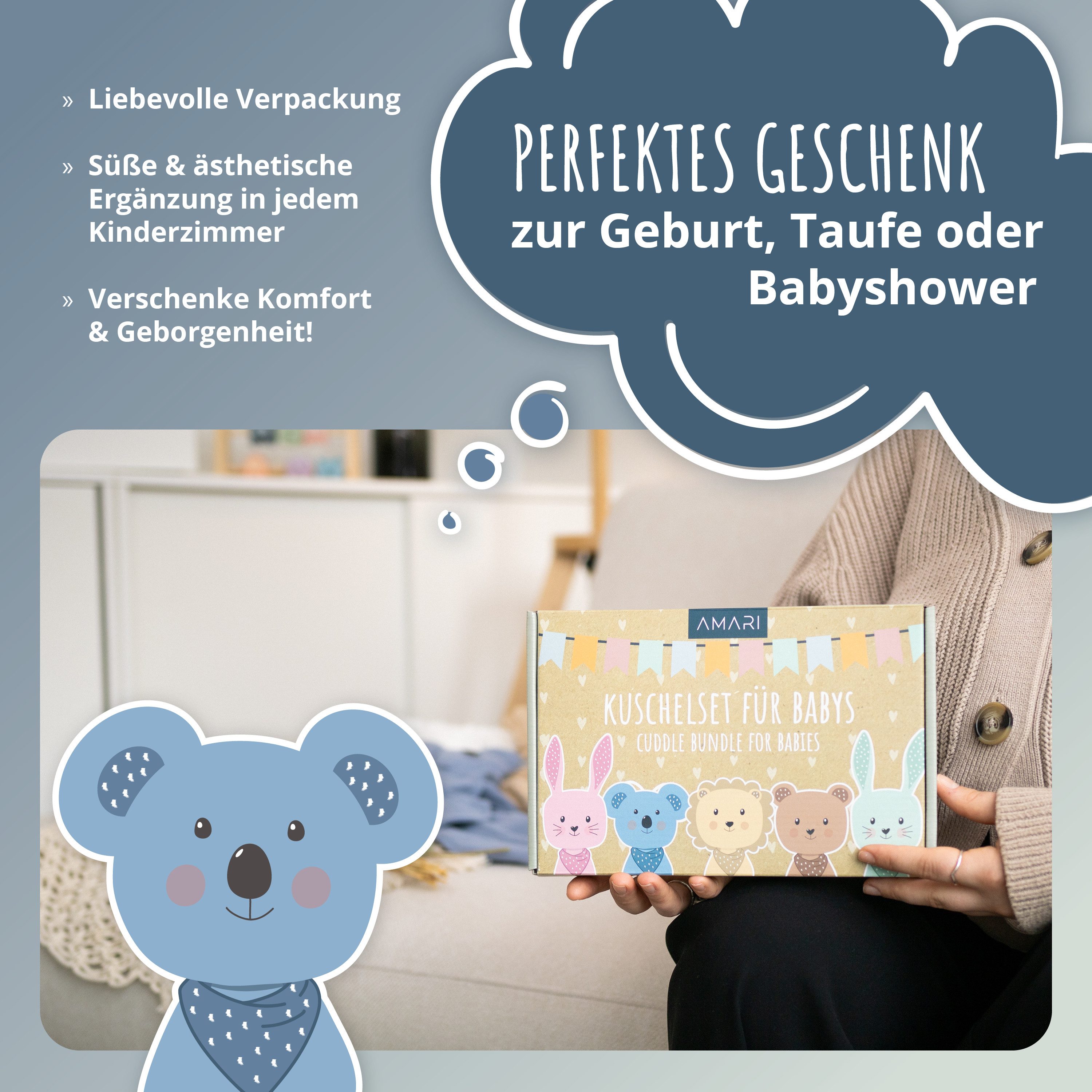 Amari Schmusetuch AMARI ® Schmusetuch mit Beißring und Lätzchen