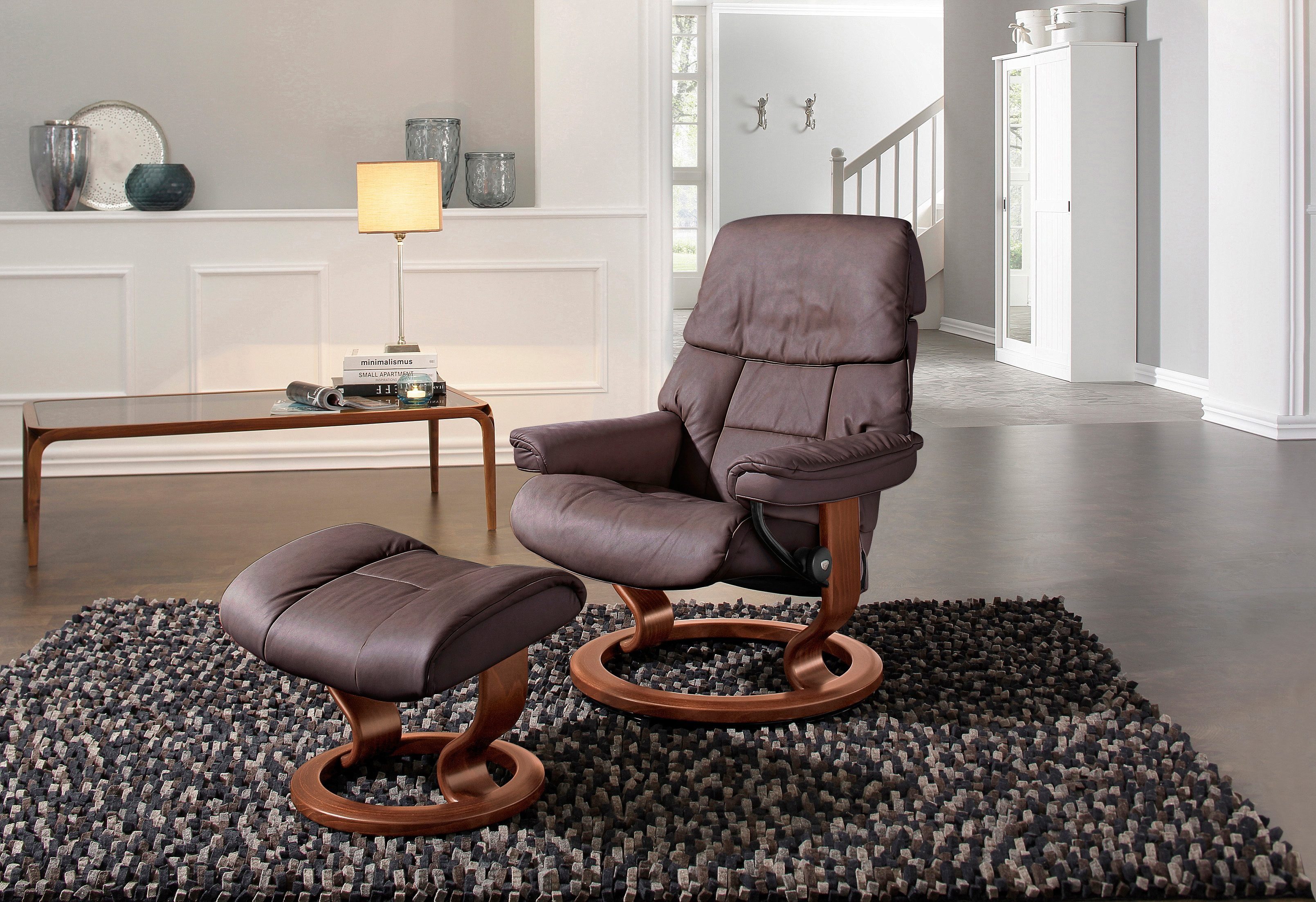 Stressless® Relaxsessel Ruby (Set, Relaxsessel mit Hocker), mit Classic Base, Größe L, Gestell Eiche, Wenge, Braun & Schwarz