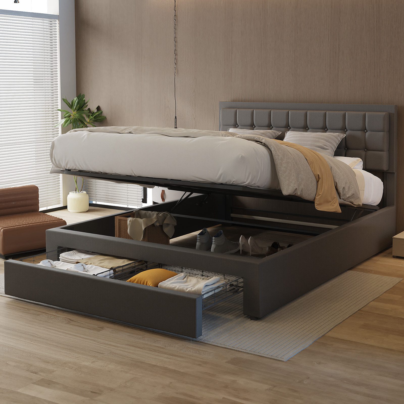 WILGOON Polsterbett Doppelbett 140x200cm, Hydraulisches anhebbarer günstig online kaufen