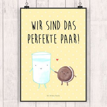 Mr. & Mrs. Panda Poster DIN A3 Milch Keks - Gelb Pastell - Geschenk, Kunstdruck, Designposter, Milch & Keks (1 St), Fantasievolle Designs