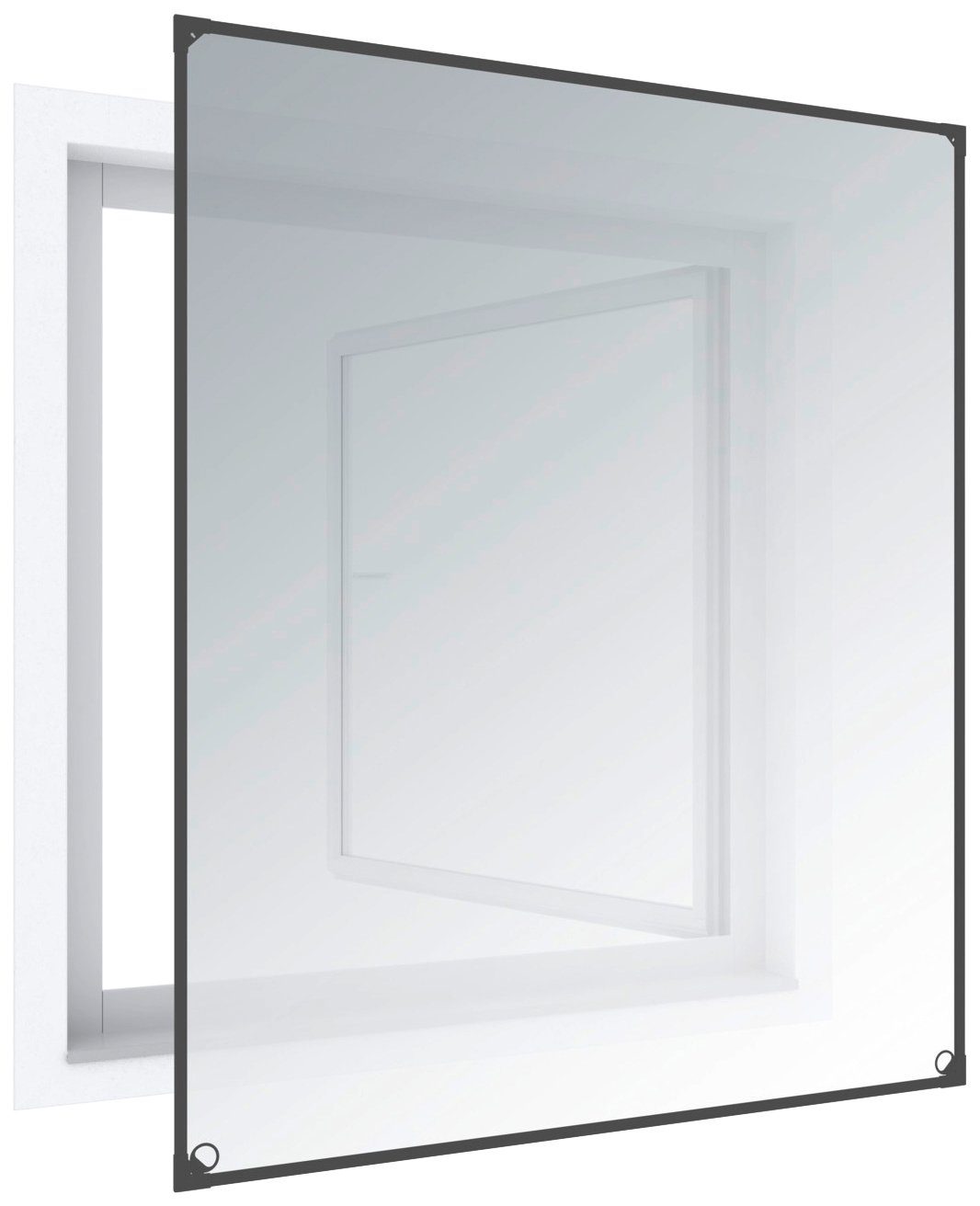Windhager Insektenschutz-Fensterrahmen COOL, reflektierendes Magnet Fliegengitter für Fenster, Sonnenschutz, (Packung, 1-St), Magnet-Rahmen kürzbar, erhältlich in weiß, anthrazit, 100 x 120 cm